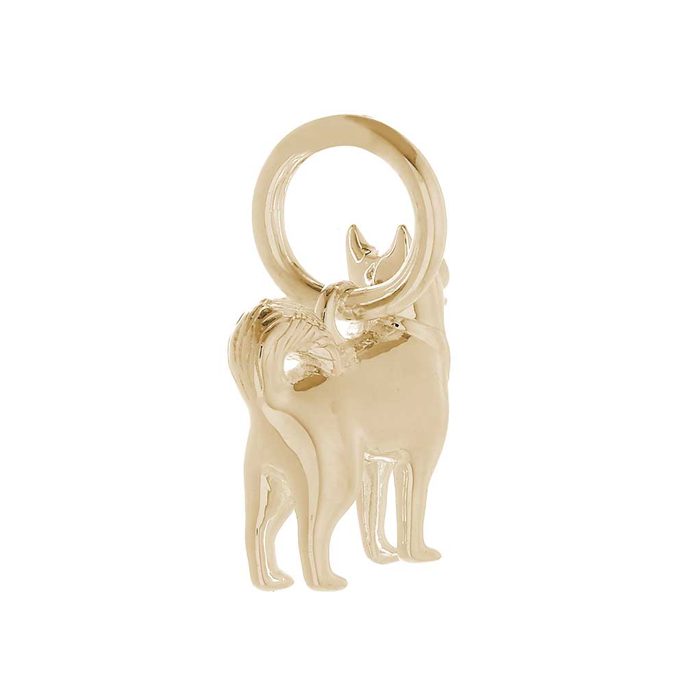 Solid 9ct gold Pomsky charm with tiny bandana (optional), perfect for a charm bracelet or necklace.