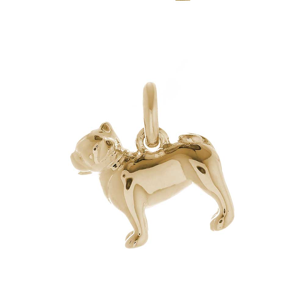 Solid 9ct gold Pug charm with tiny bandana (optional), perfect for a charm bracelet or necklace.