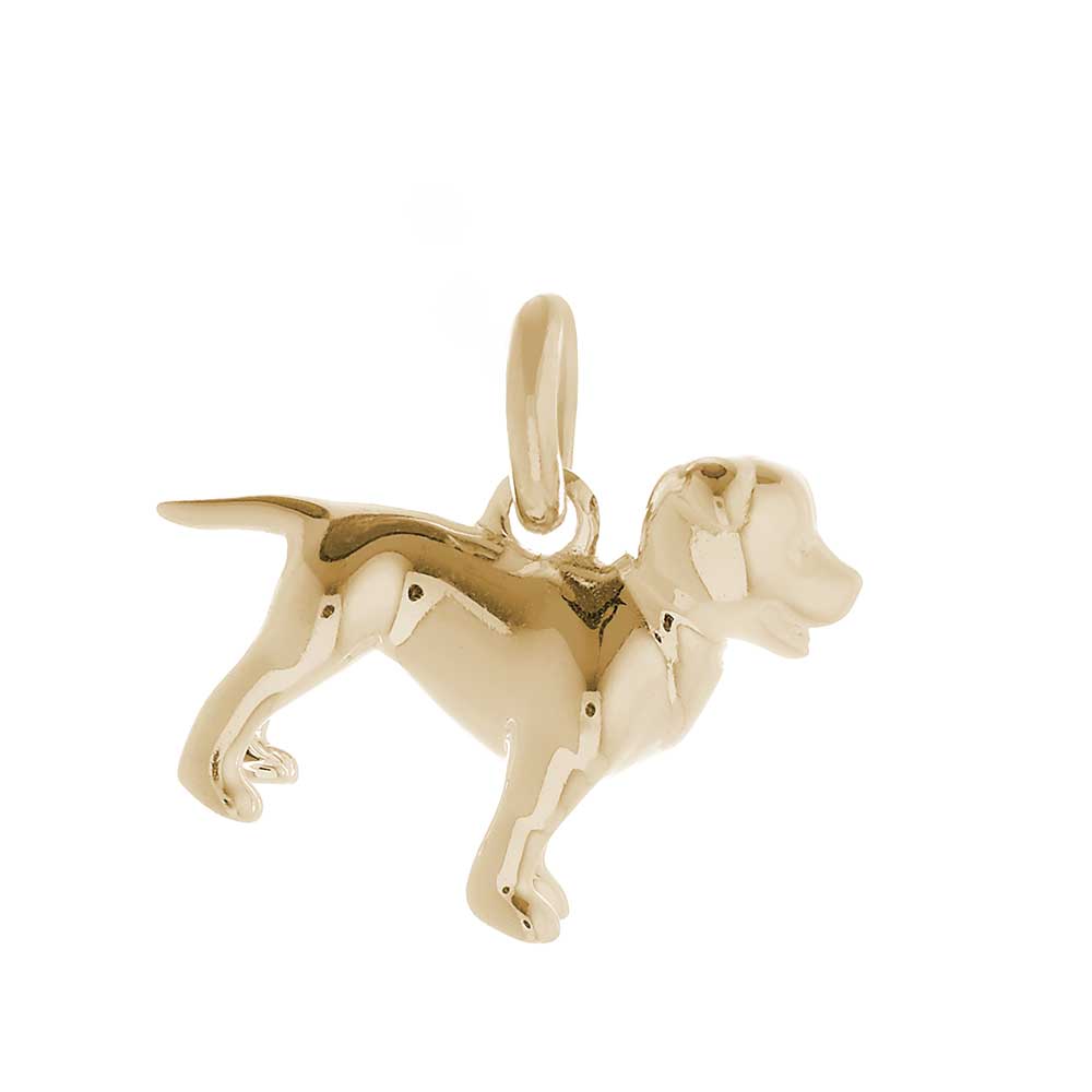 Solid 9ct gold Staffordshire Bull Terrier charm with tiny bandana (optional), perfect for a charm bracelet or necklace.