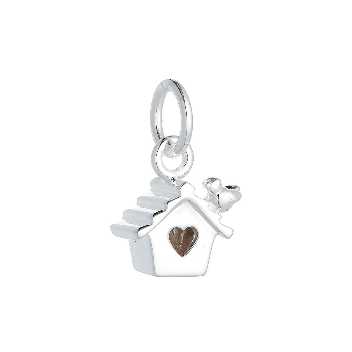 solid silver bird house charm with a heart shaped door and tiny bird FREE UK DELIVERY