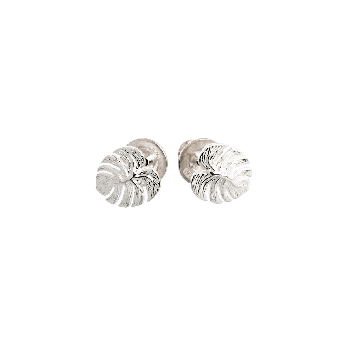 monstera palm leaf solid silver stud earrings