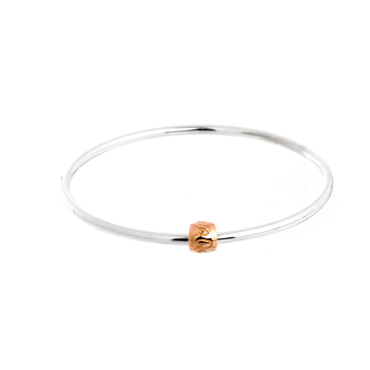 Que Sera Silver and recycled rose Gold Worry Bead Bangle designer silver Mindfulness Gift Scarlett Jewellery