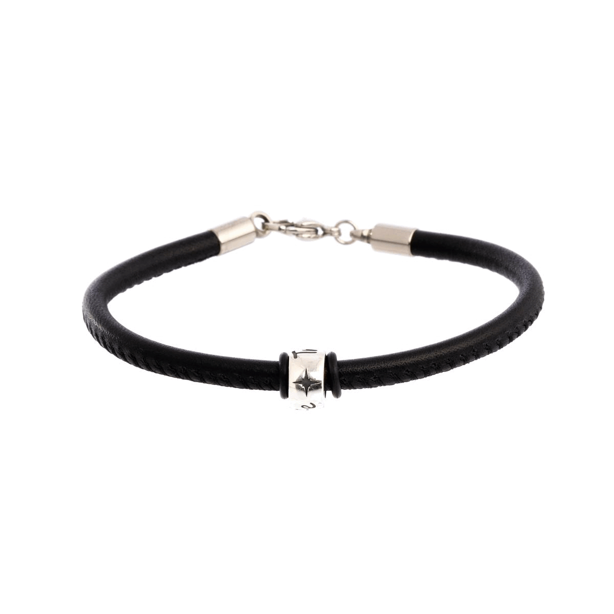 travel safe silver charm on stitched leather bracelet