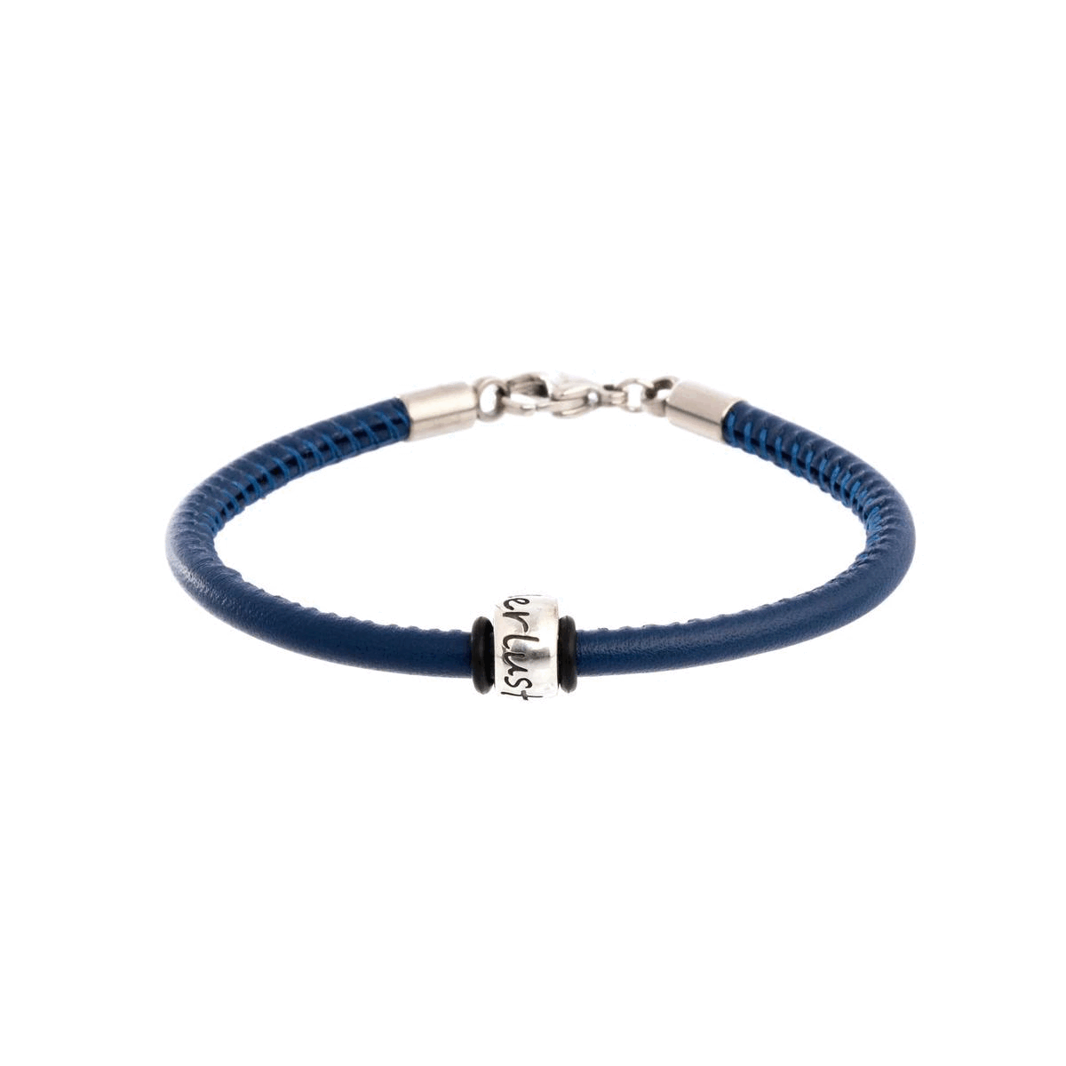leather stitched bracelet with recycled silver travel bead