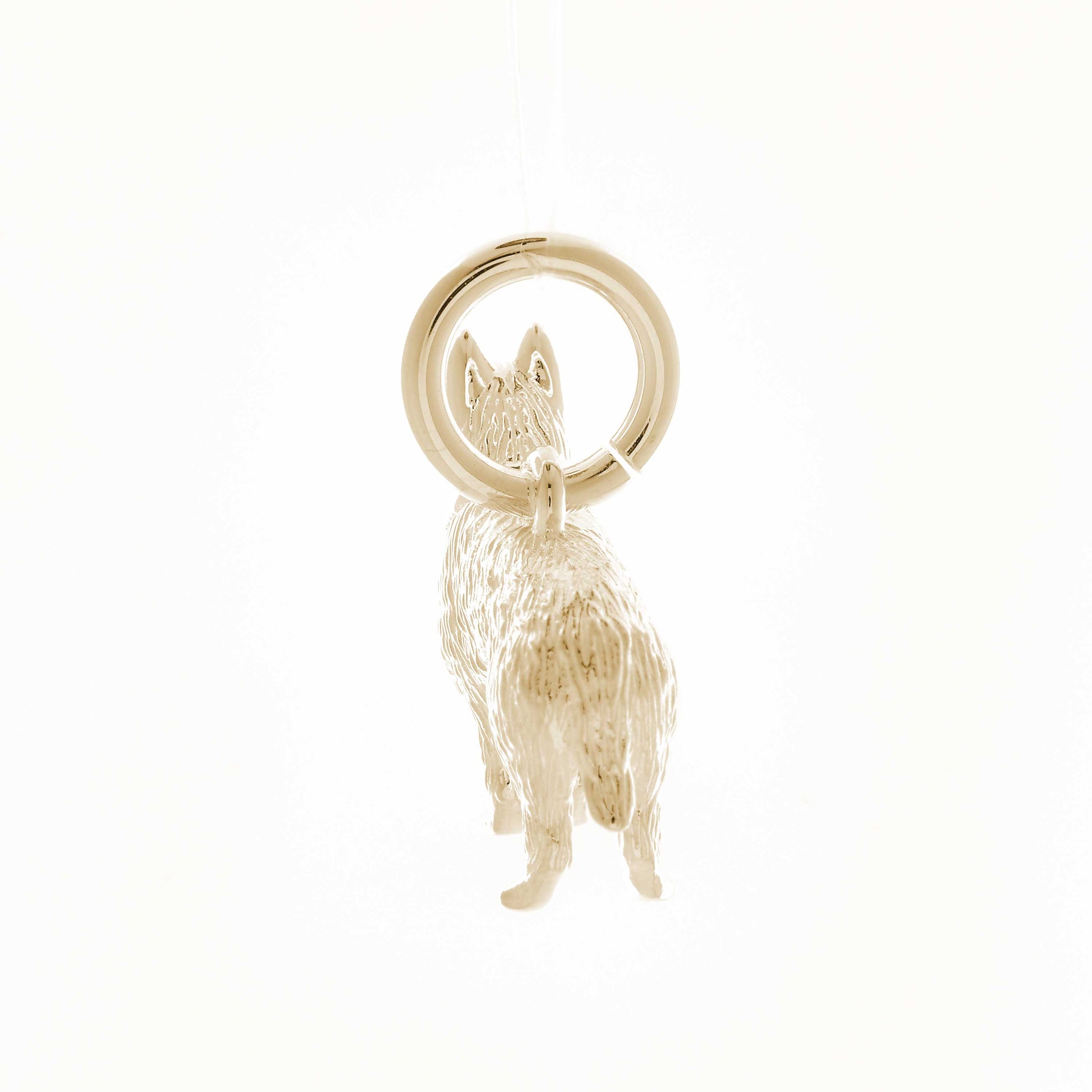 Solid 9ct gold German Shepherd charm with tiny bandana, perfect for a charm bracelet or necklace.