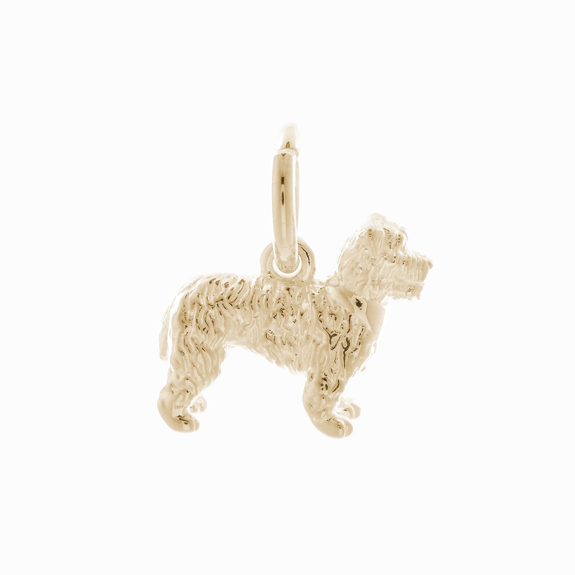 Solid 9ct gold Miniature Schnauzer charm with tiny bandana (optional), perfect for a charm bracelet or necklace.