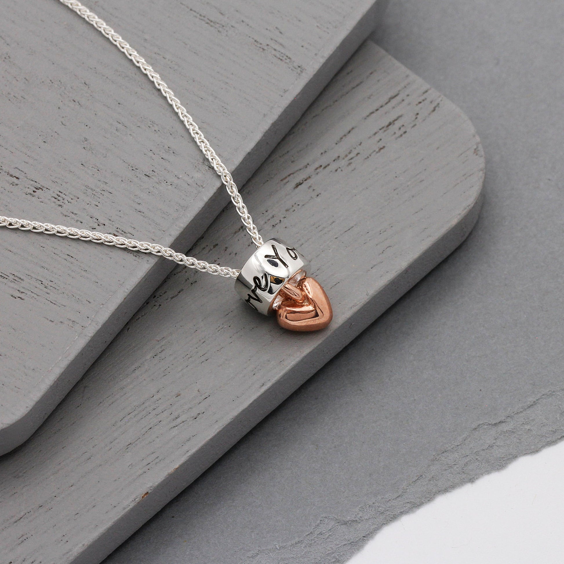 you are loved bead necklace with solid rose gold heart