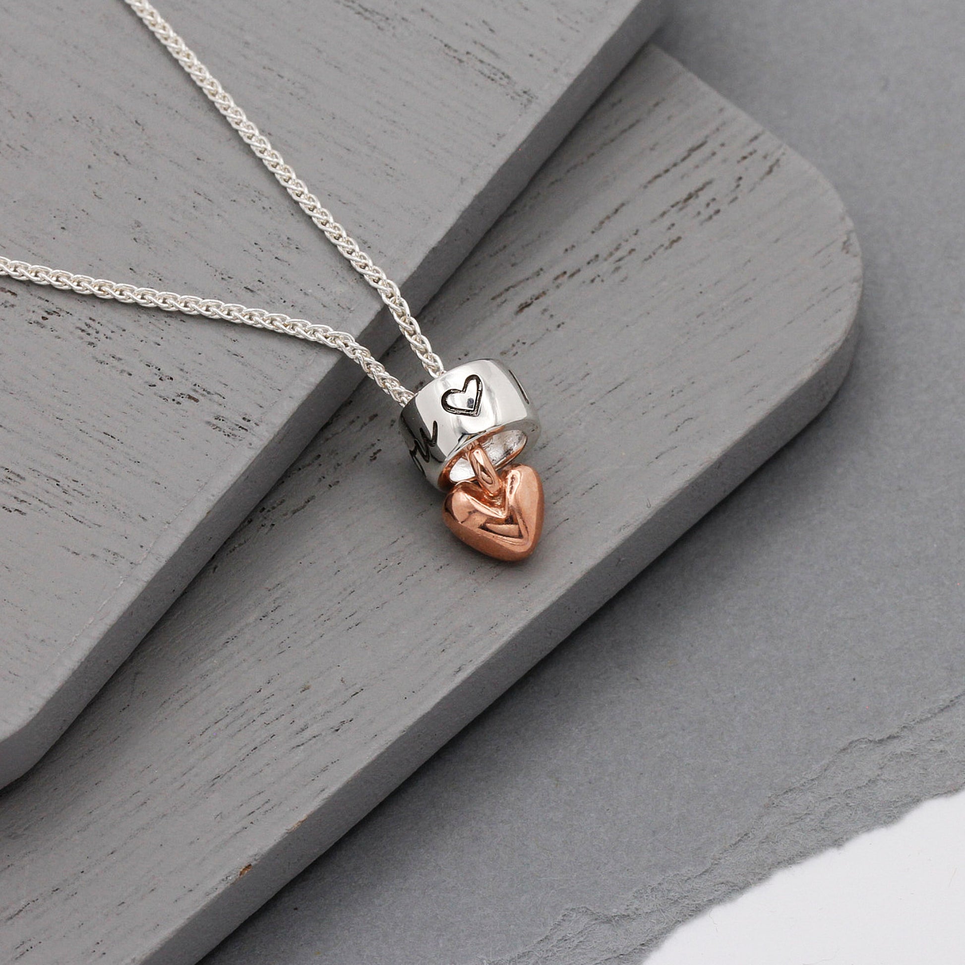 you are loved bead necklace with solid rose gold heart