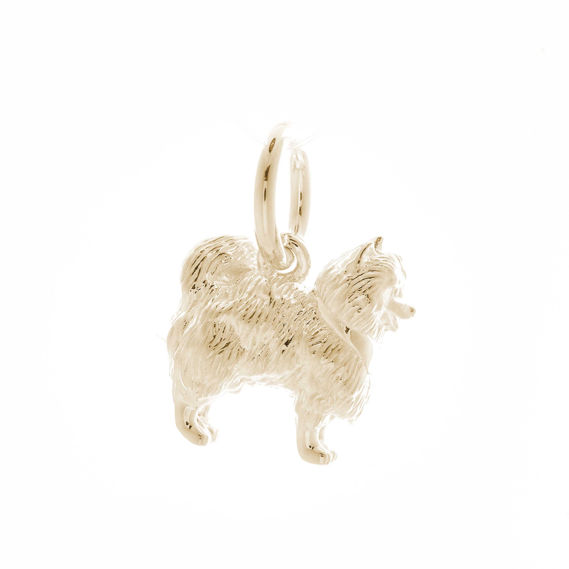 Solid 9ct gold Pomeranian charm with tiny bandana (optional), perfect for a charm bracelet or necklace.