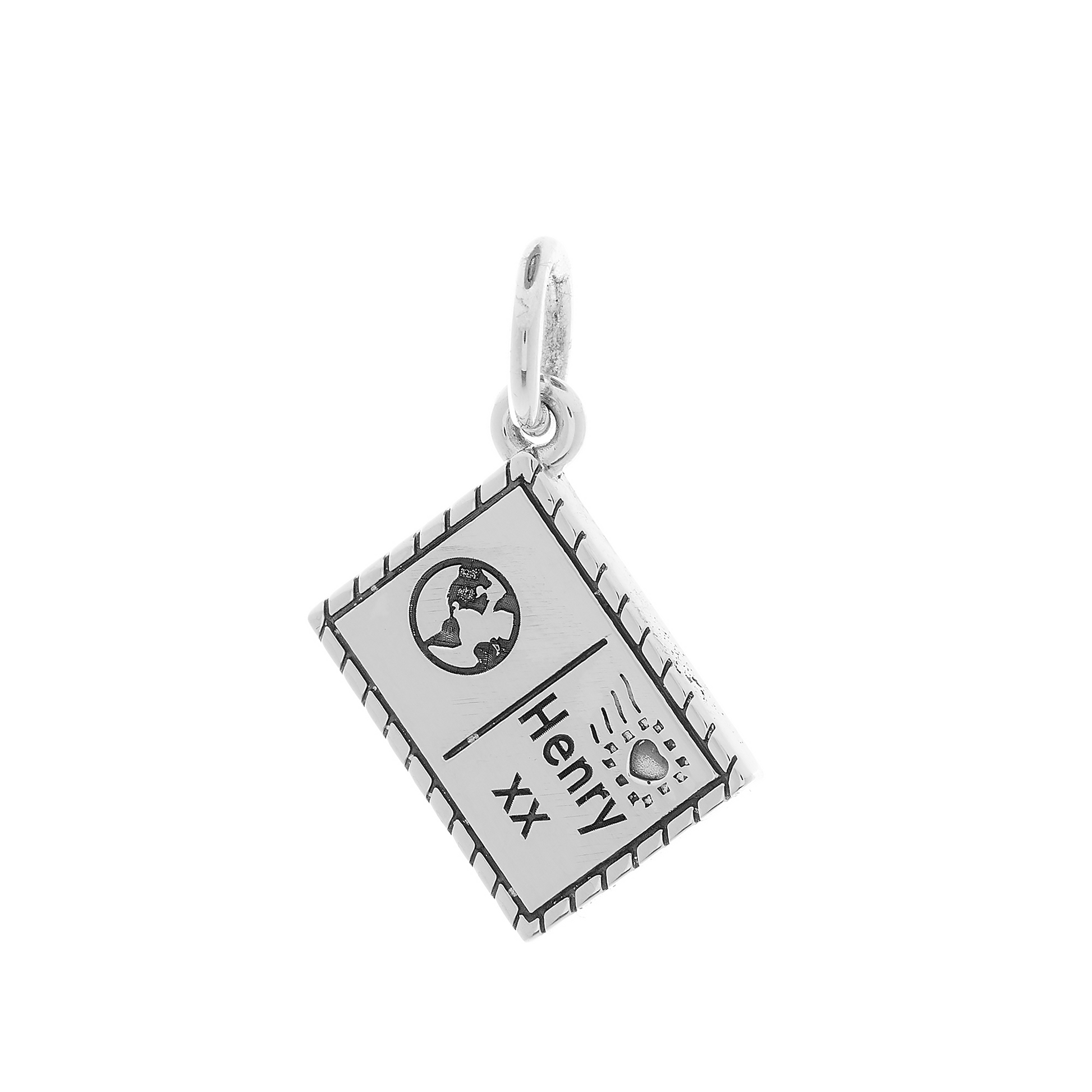 silver personalised postcard charm for bracelet with engraving