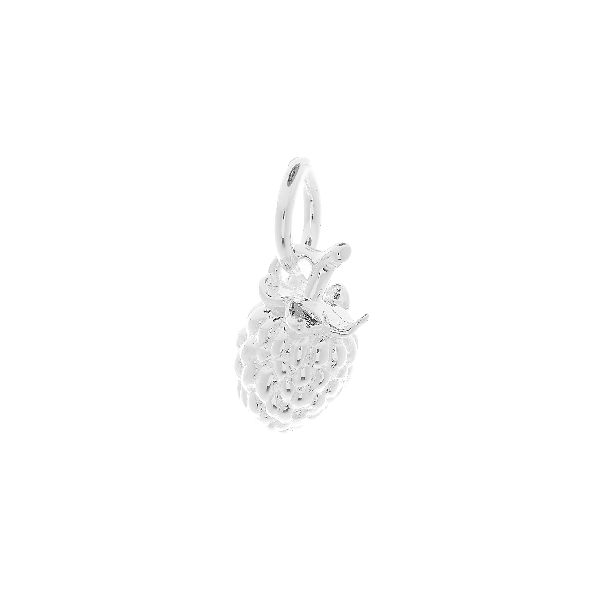 silver raspberry fruit bracelet charm 360 view