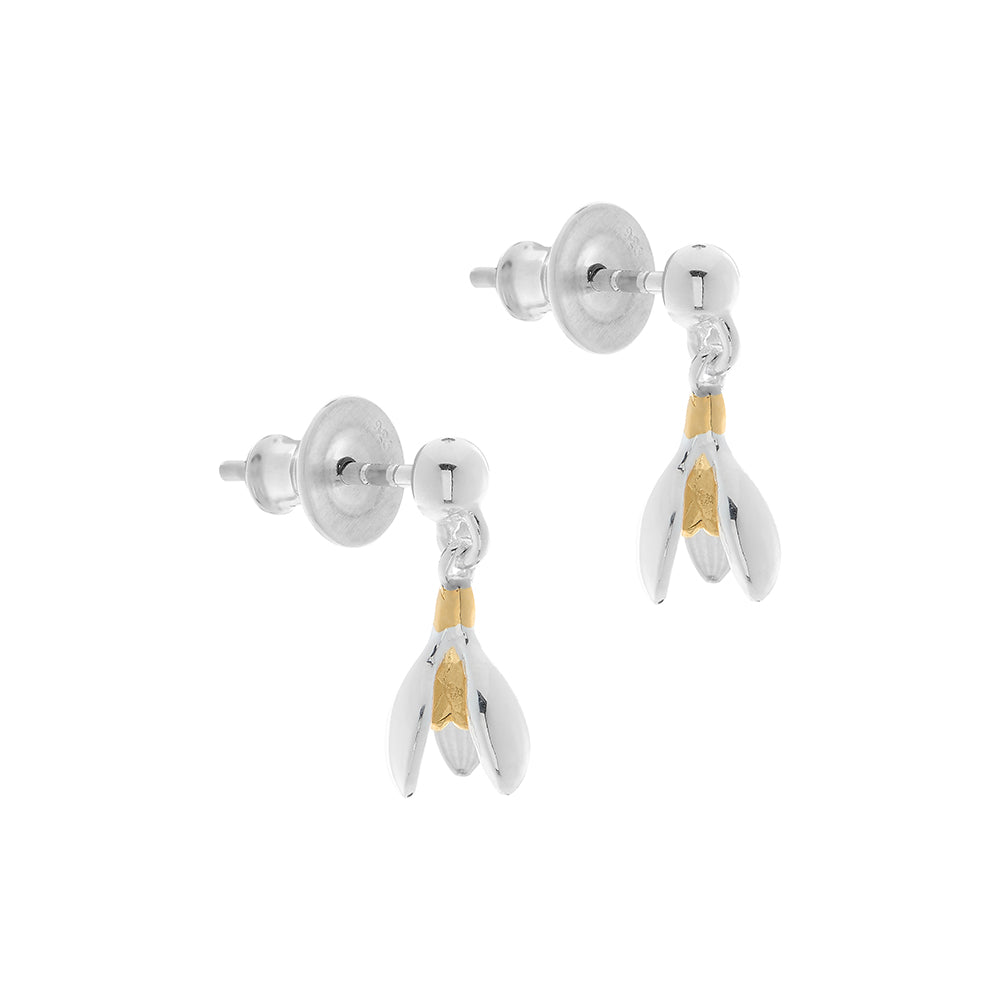 Boucles d'oreilles pendantes Snowdrop en argent et vermeil doré