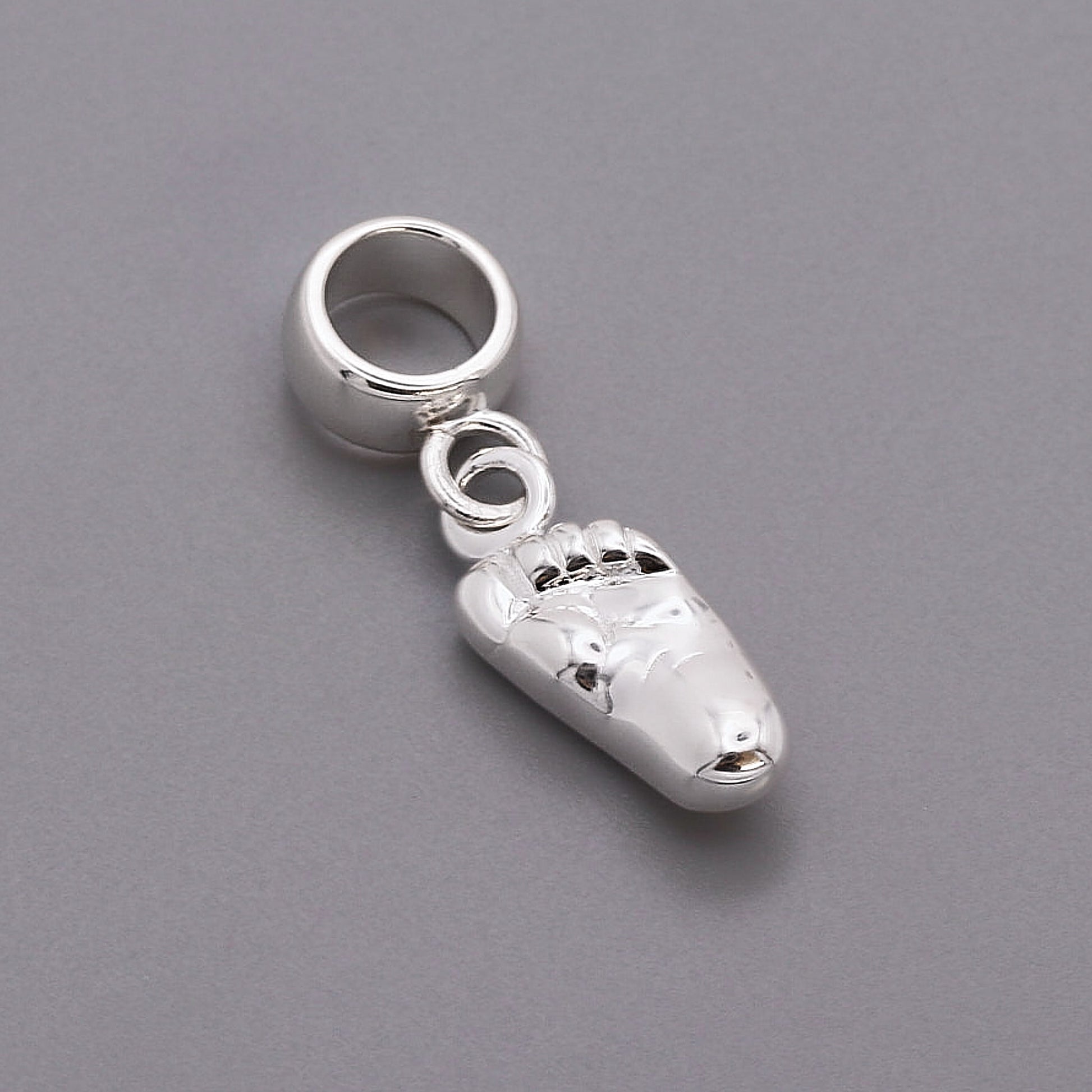 silver baby foot charm with charm carrier