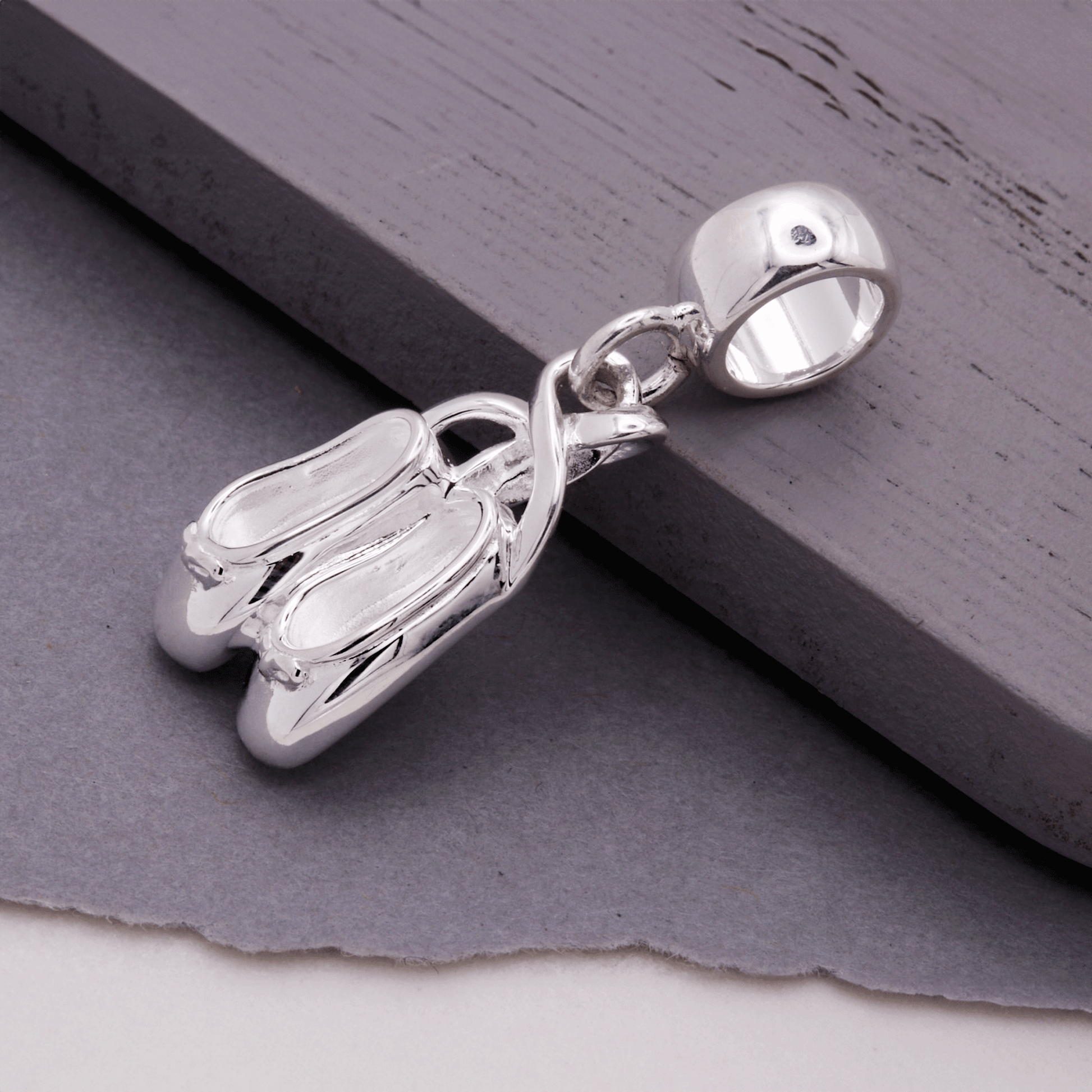 ballet shoes silver charm with charm carrier