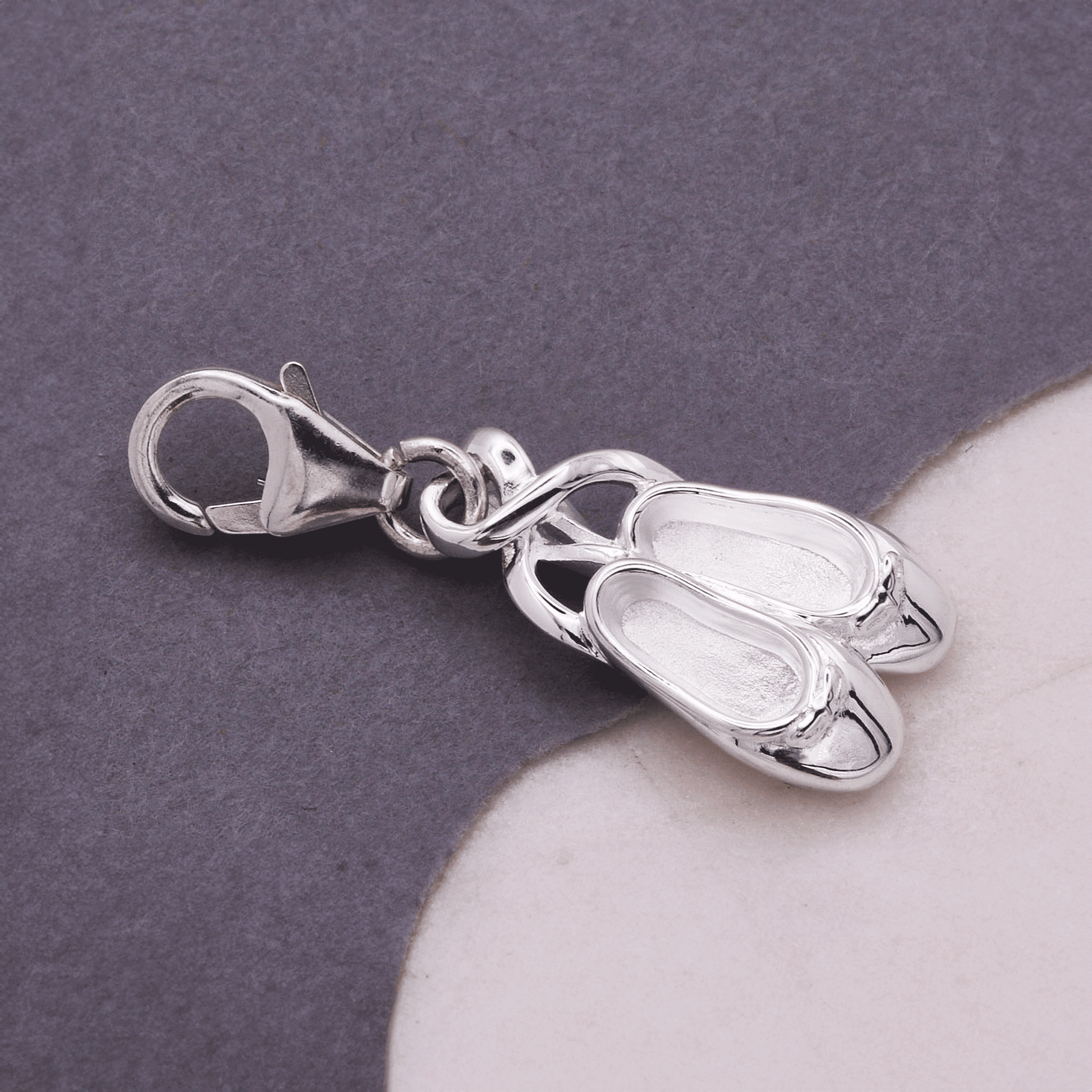 ballet shoes silver charm with clip on clasp