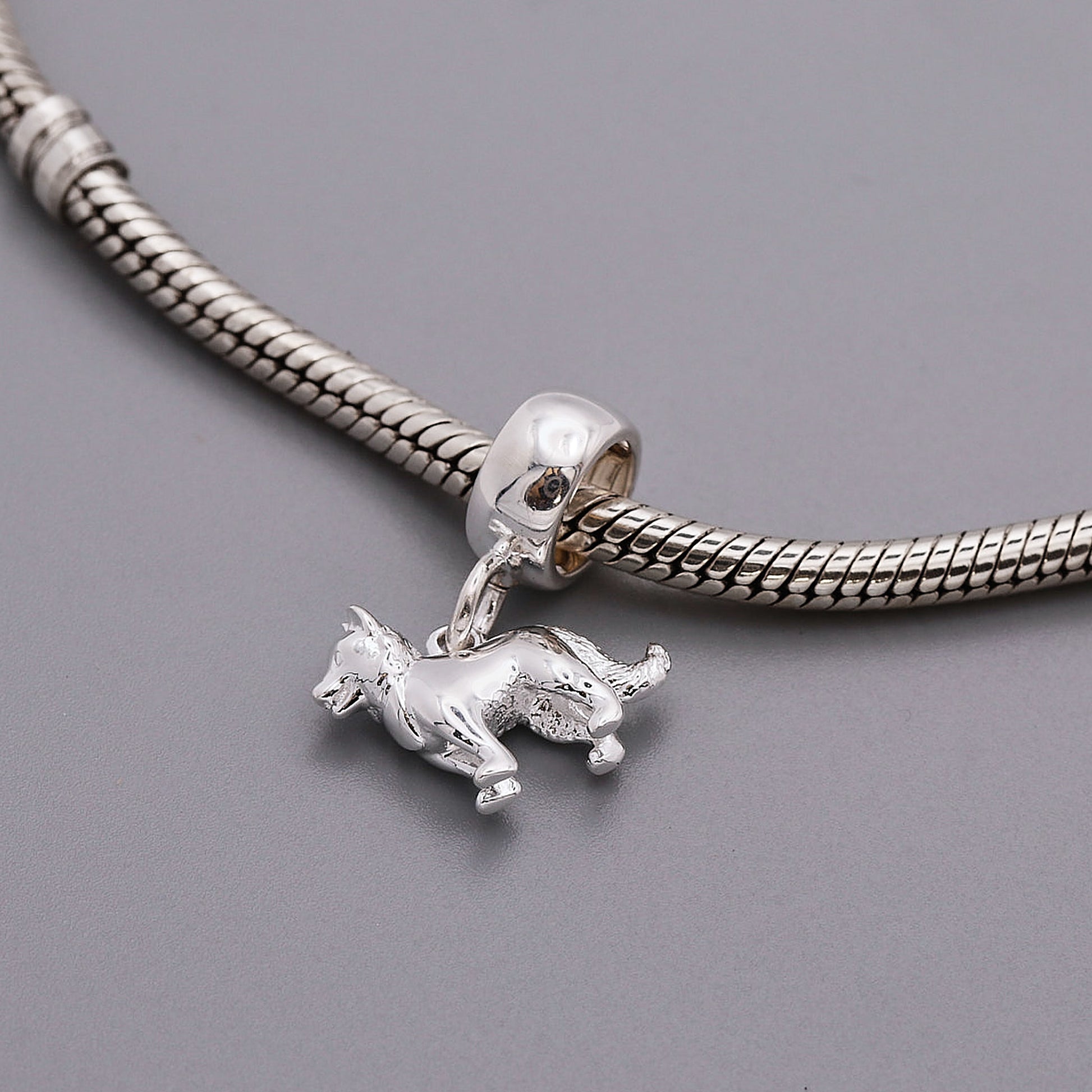 border collie silver dog charm with charm carrier