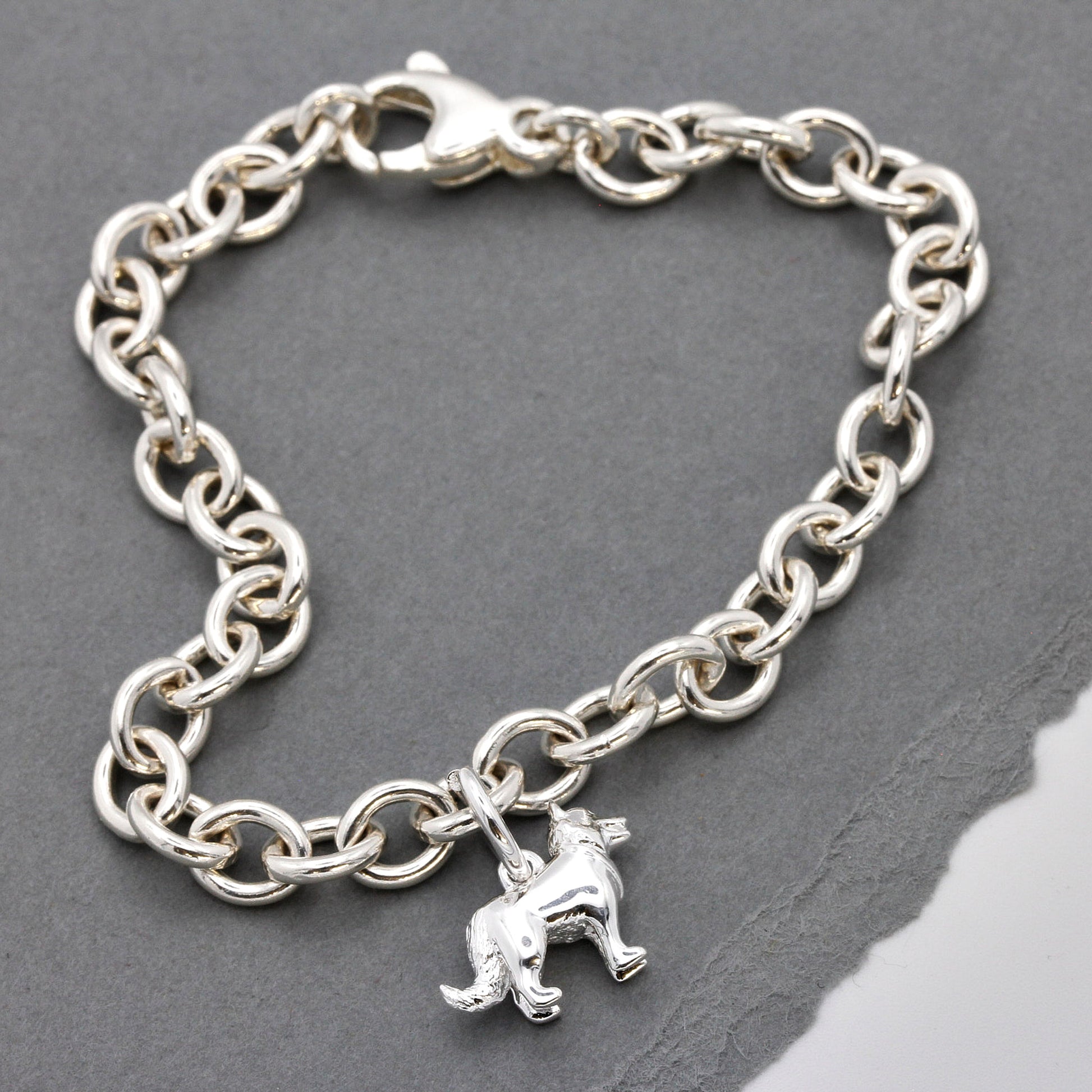 border collie dog silver charm bracelet