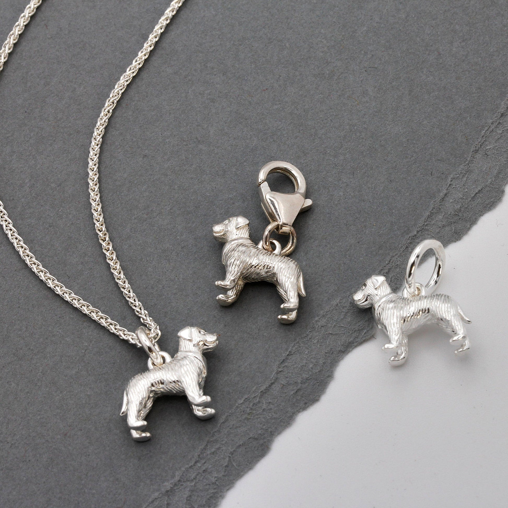 border terrier silver charms with clip clasp jump ring and necklace chain