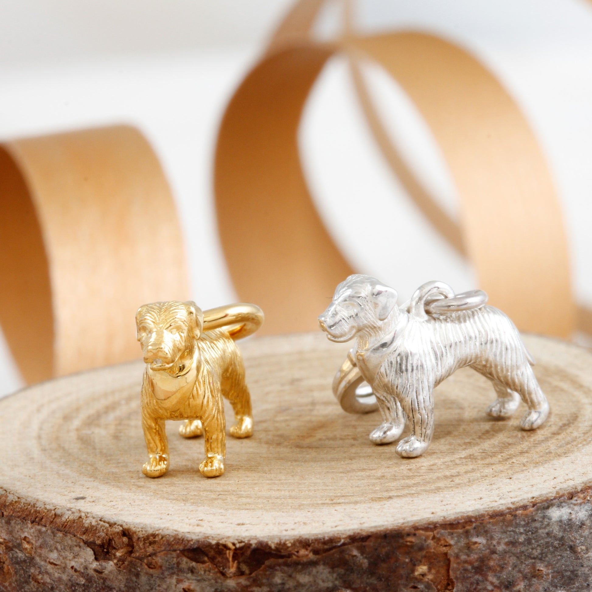 border terrier dog silver and gold plated charms for bracelets