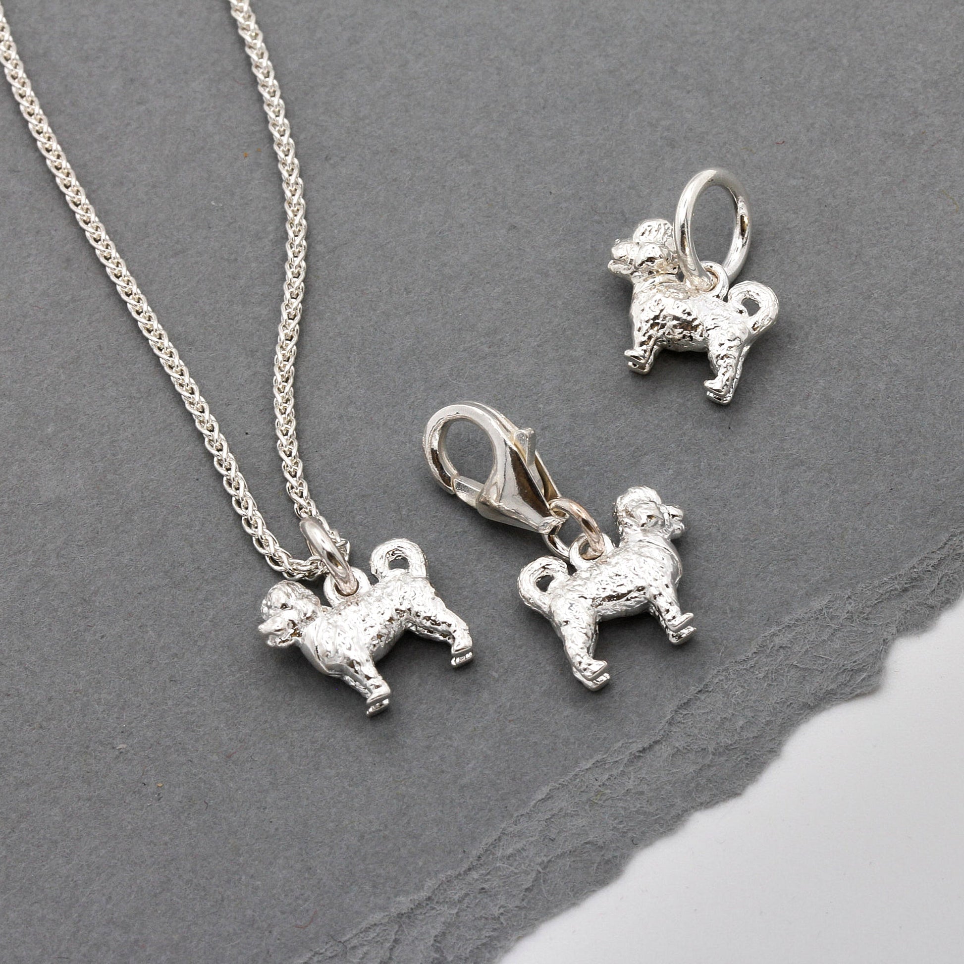cavoodle silver charms with necklace clip clasp and jump ring