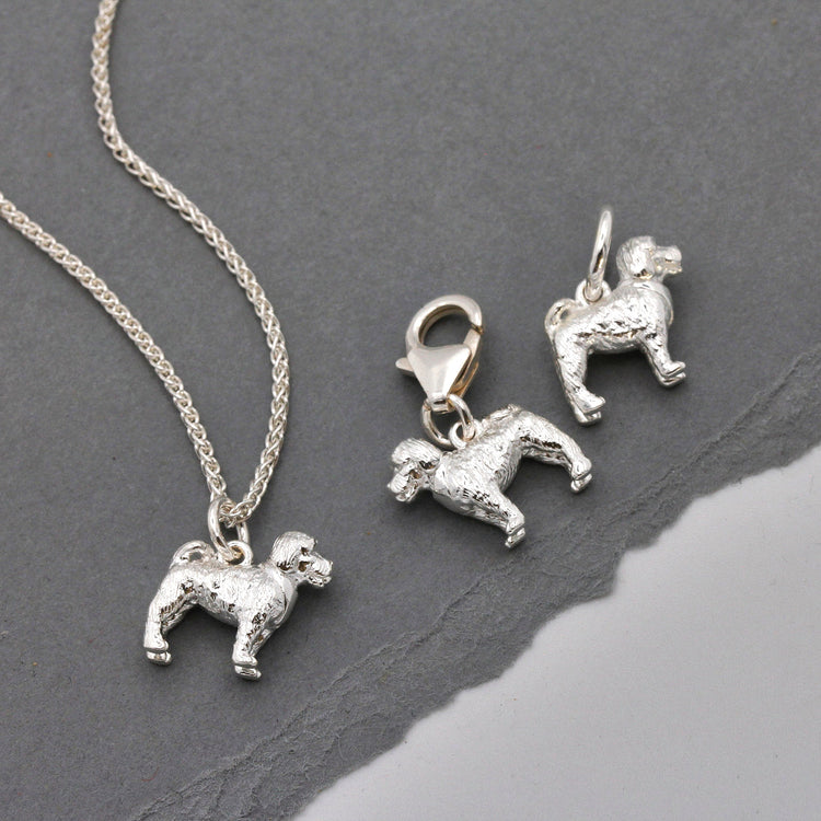 cockapoo silver dog charms with jump ring clip clasp and necklace chain