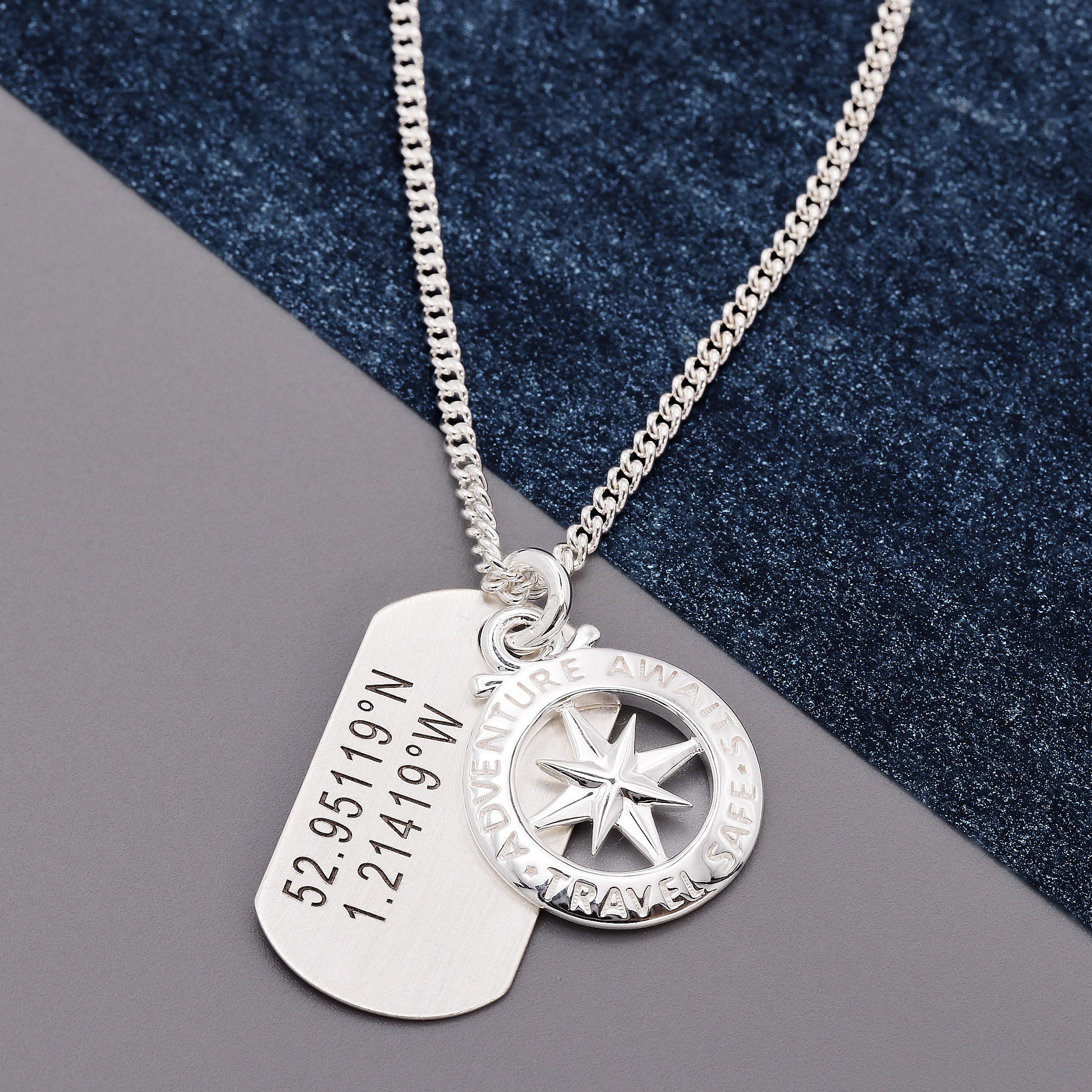 travel safe necklace with engraved dog tag pendant