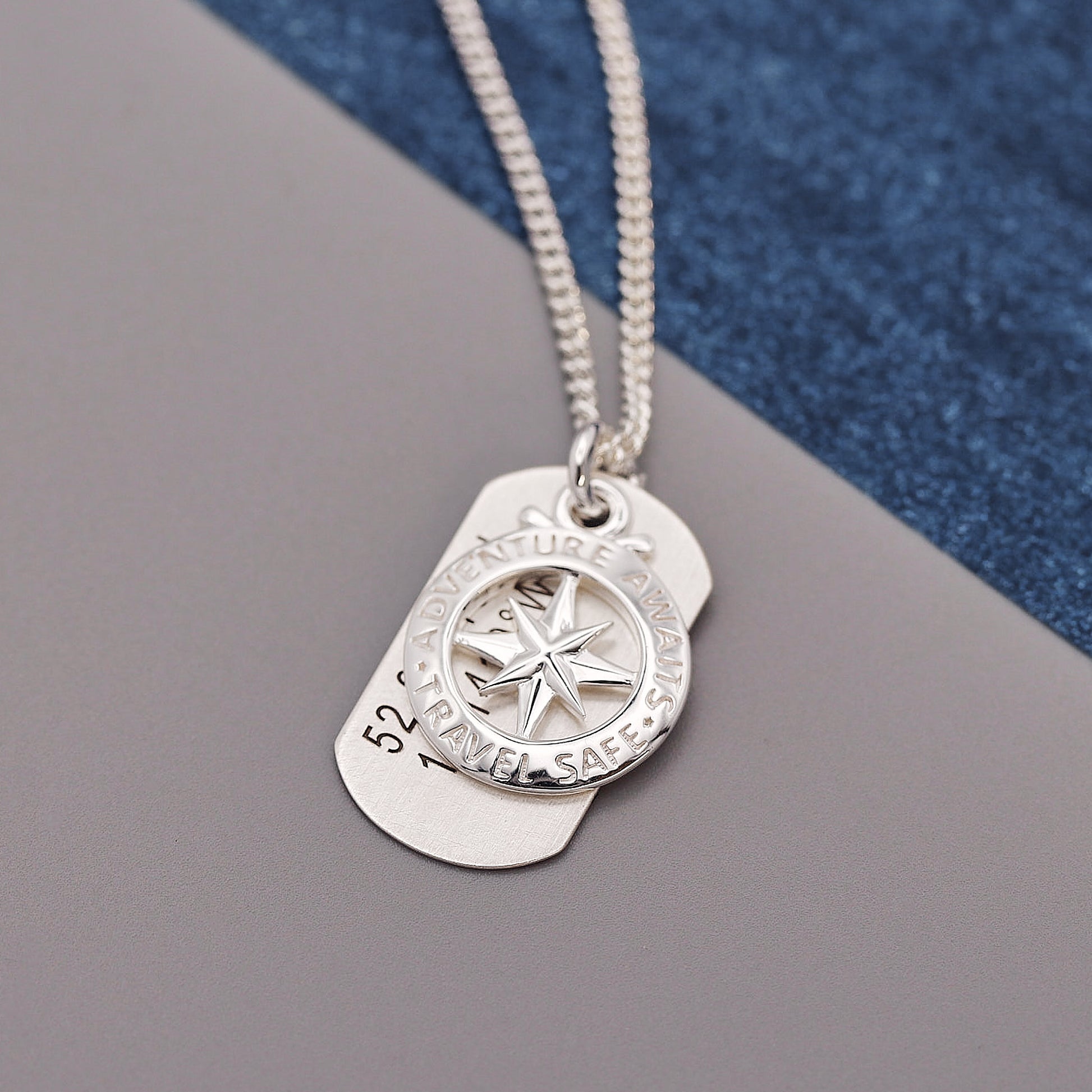 travel safe necklace with engraved dog tag pendant