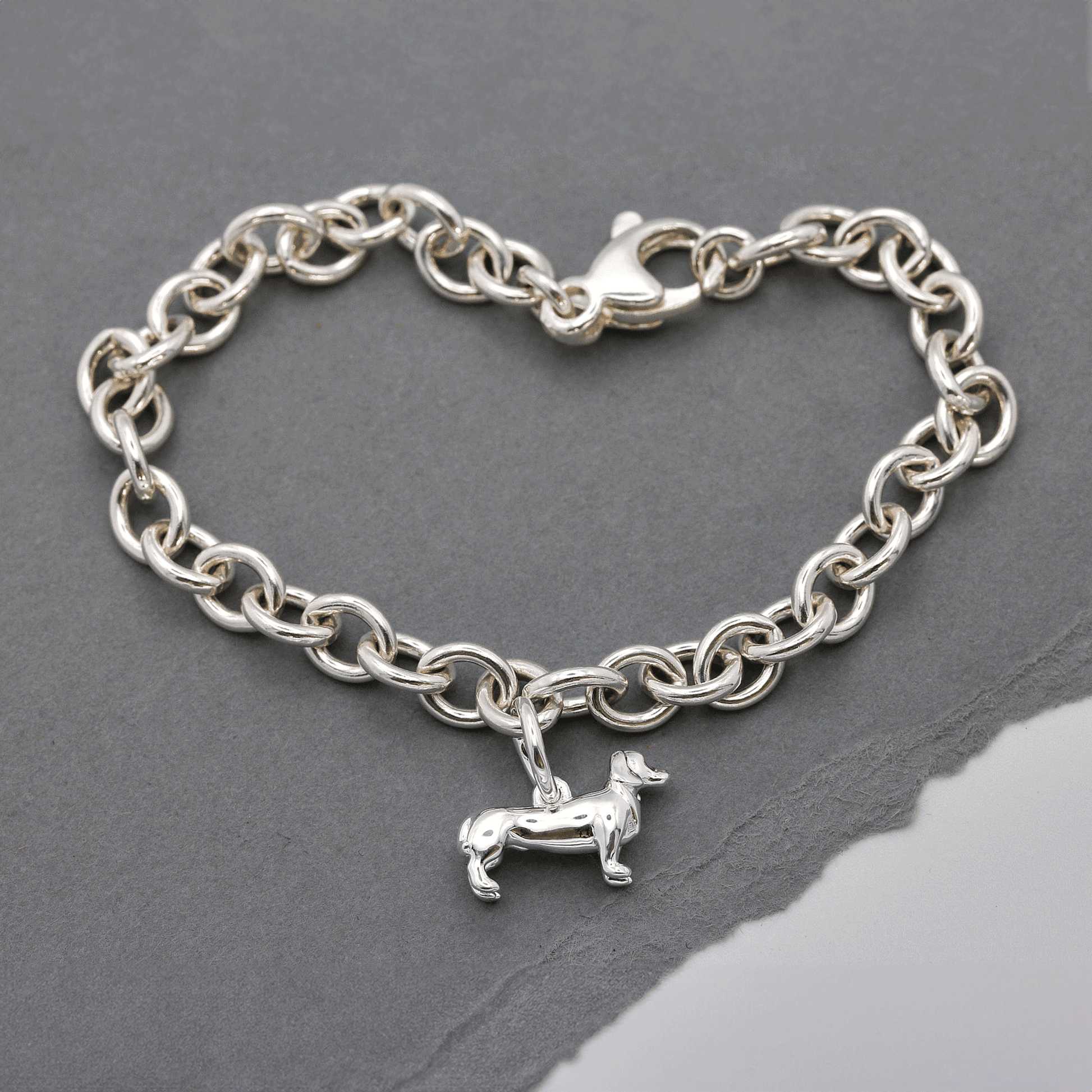 sausage dog solid silver charm bracelet