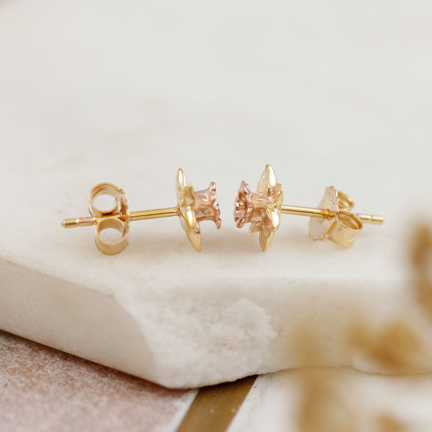 gold vermeil daffodil flower studs march birth flower jewellery