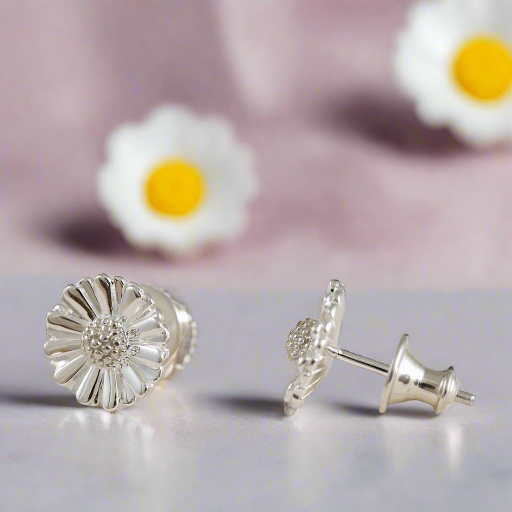 solid silver daisy flower studs