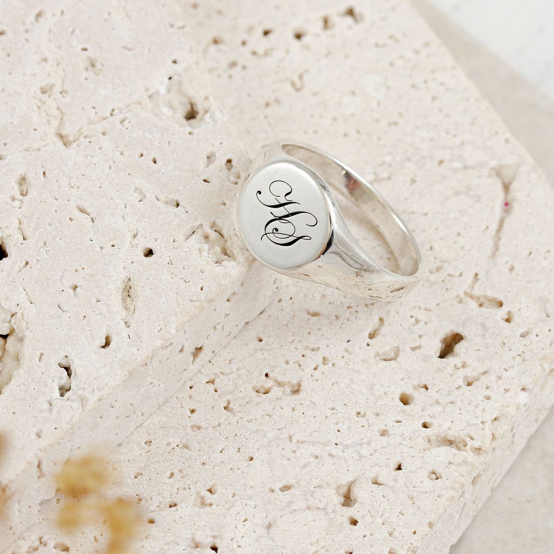 script monogram initials signet ring H S