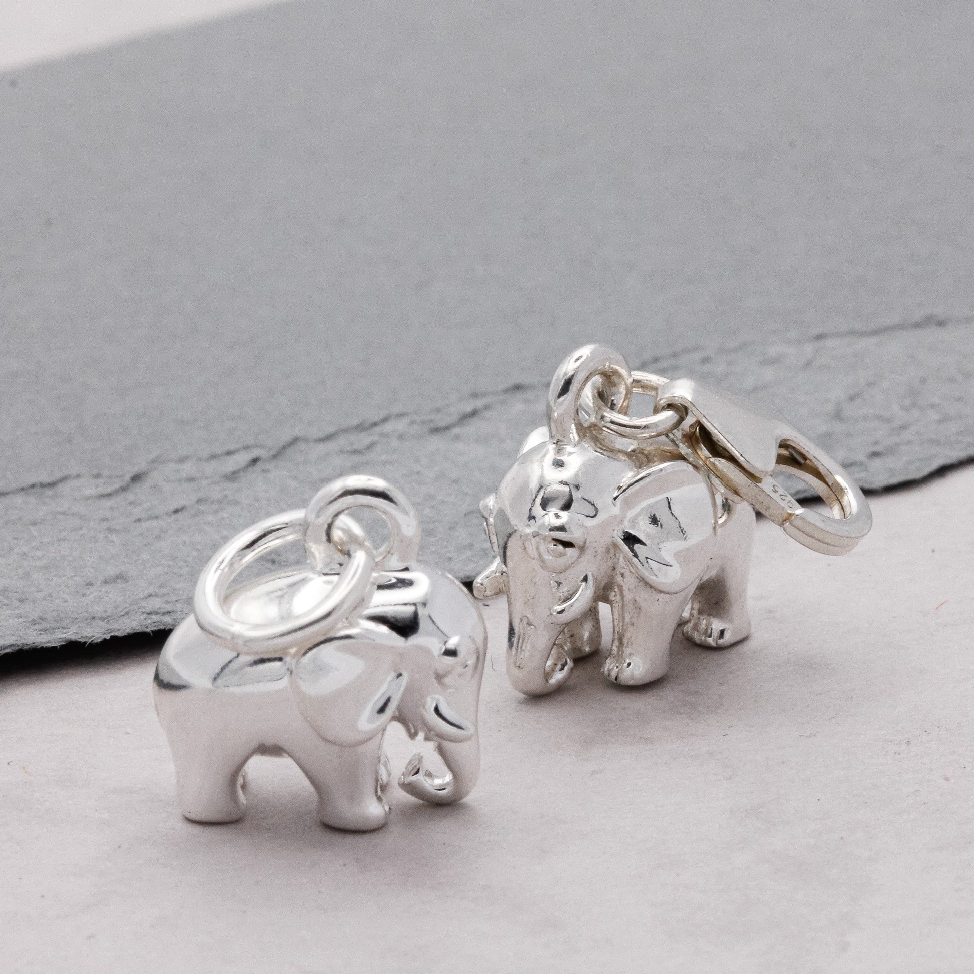 silver elephant bracelet charms with jump ring and clip clasp