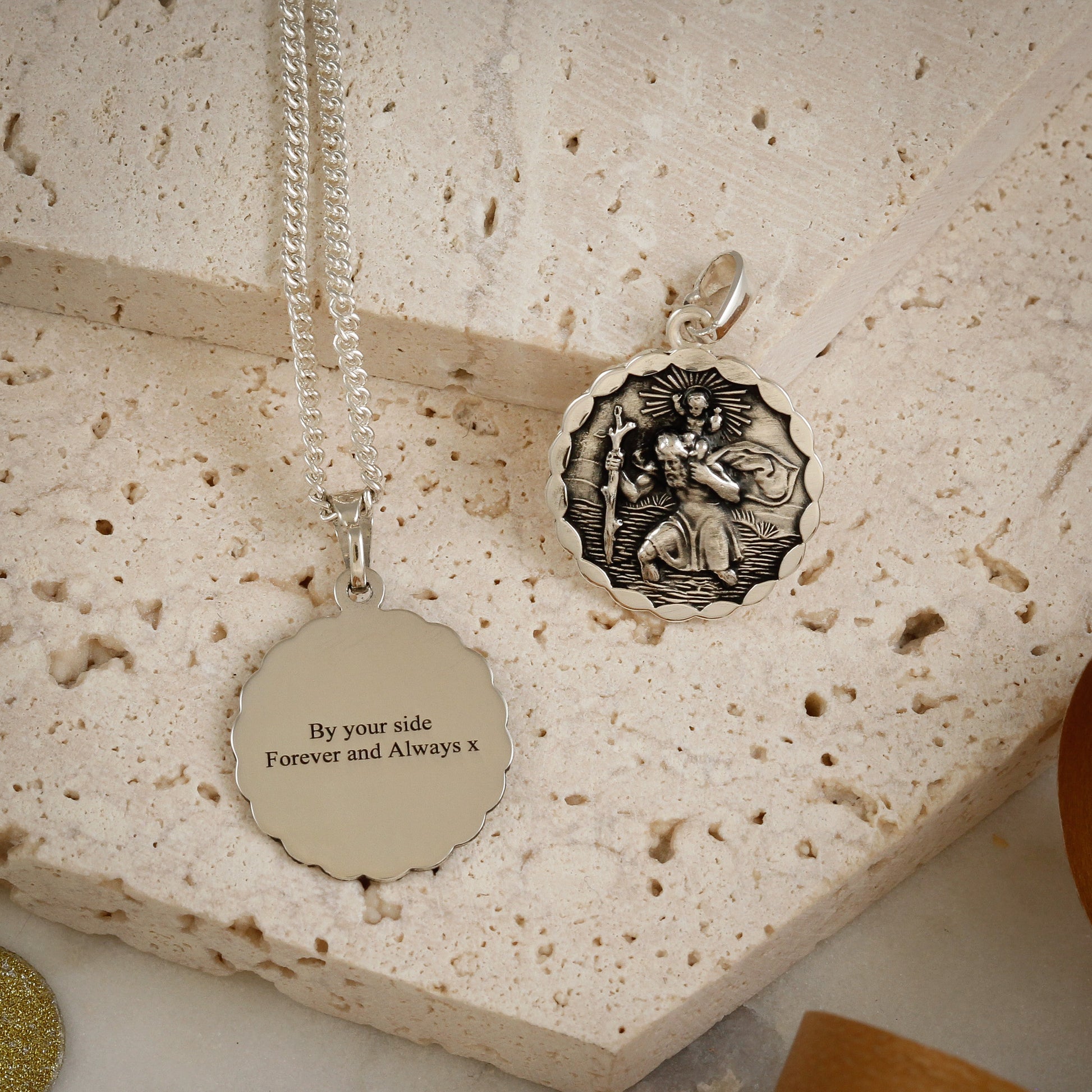 womens oxidised saint christopher necklace on 2.1mm curb chain