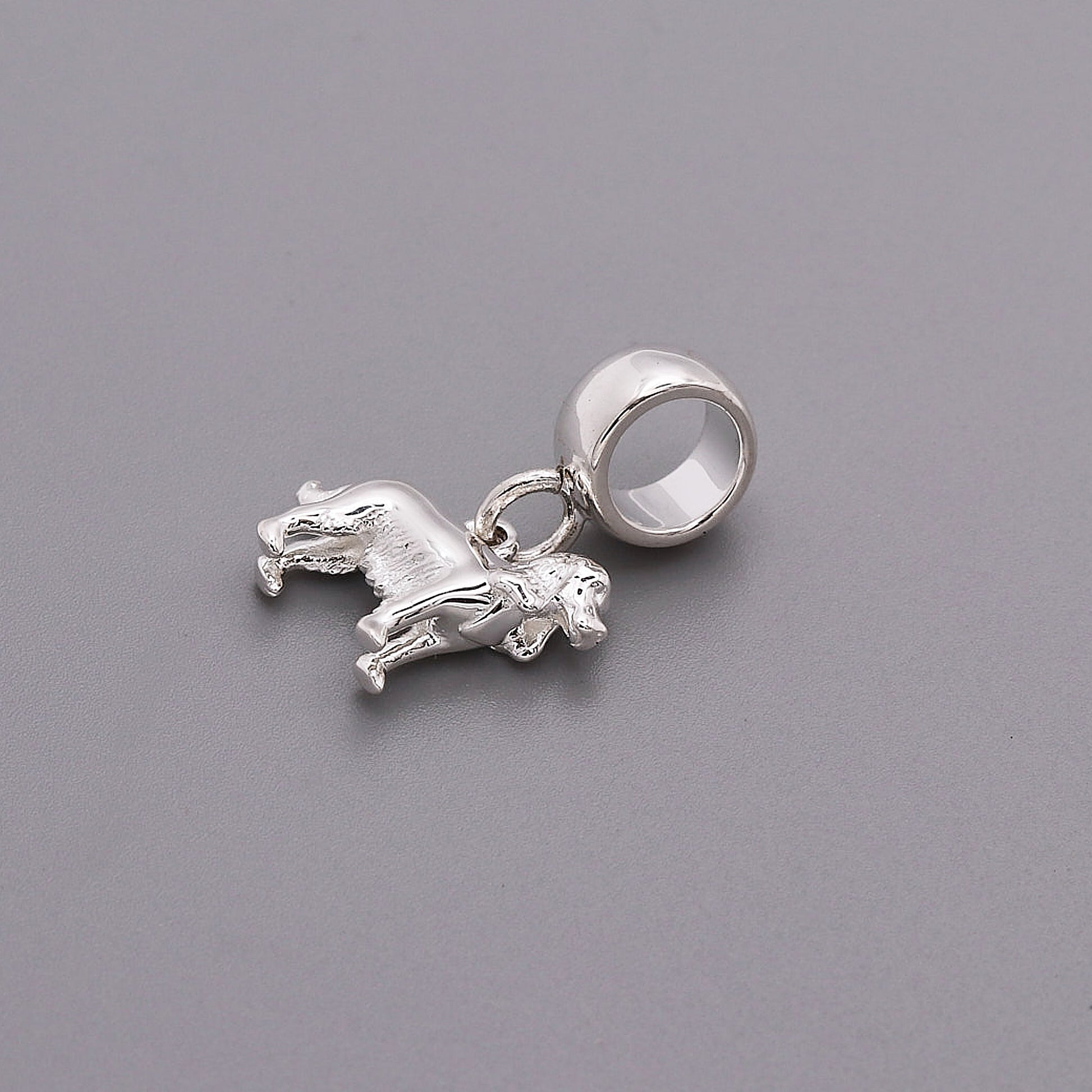 silver cocker spaniel charm on silver charm carrier