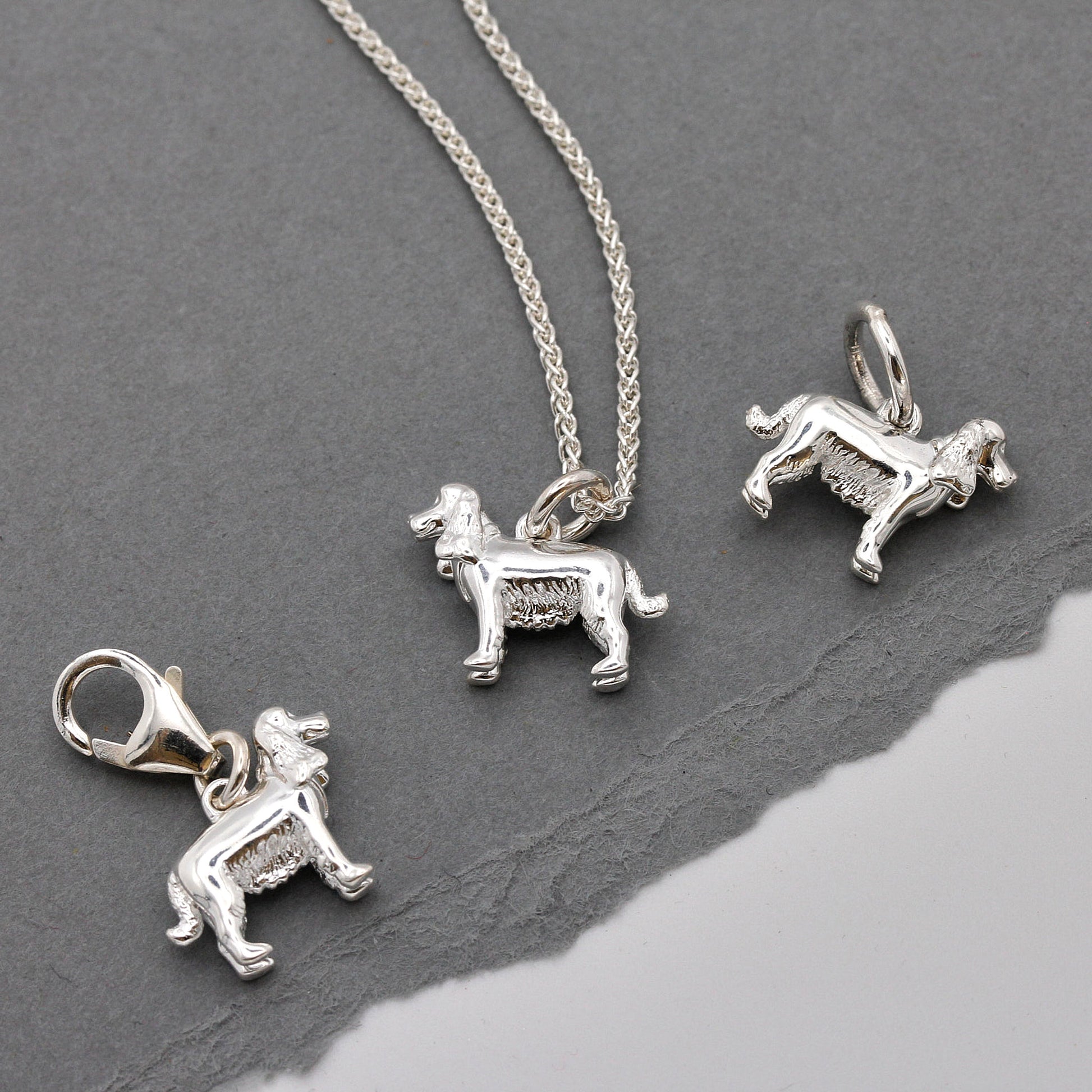 english cocker spaniel charms with clip clasps jump ring and necklace chain