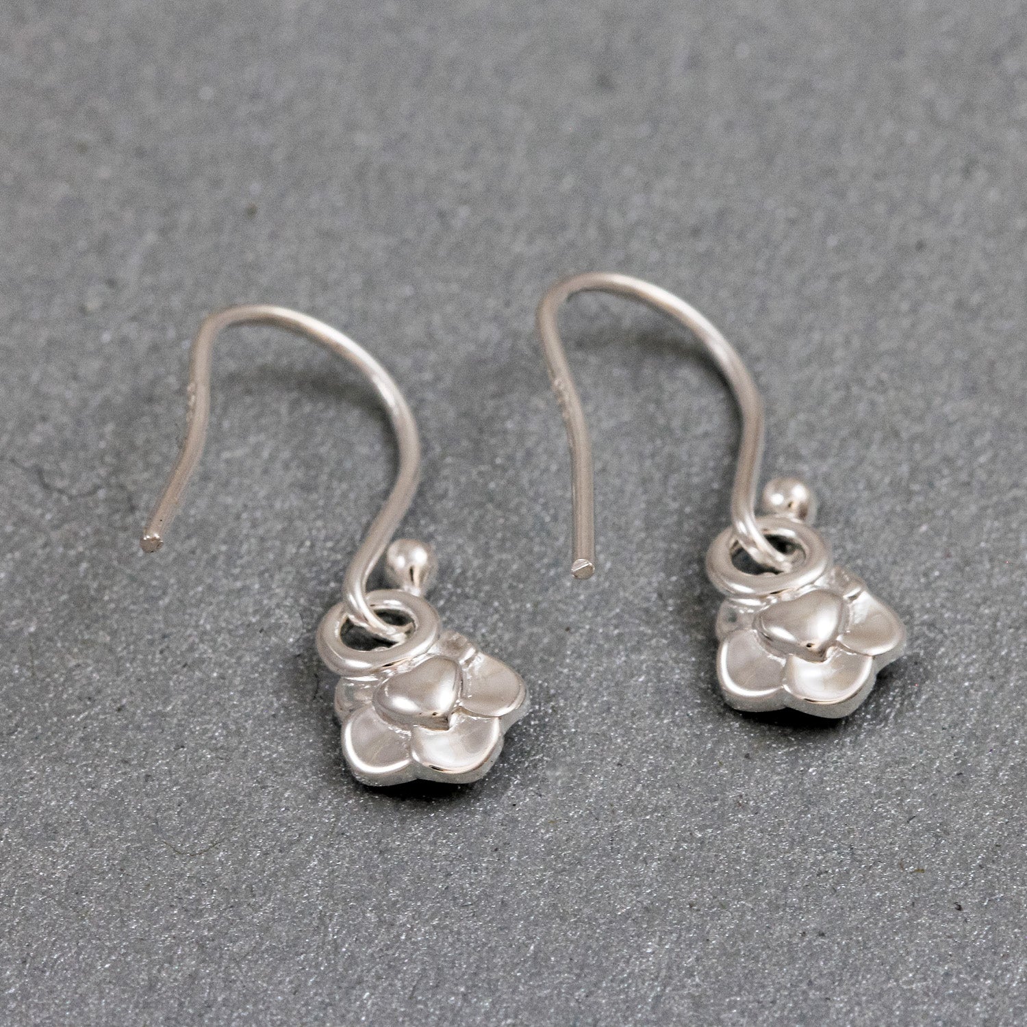 tiny forget me not flower hook earrings back heart detail
