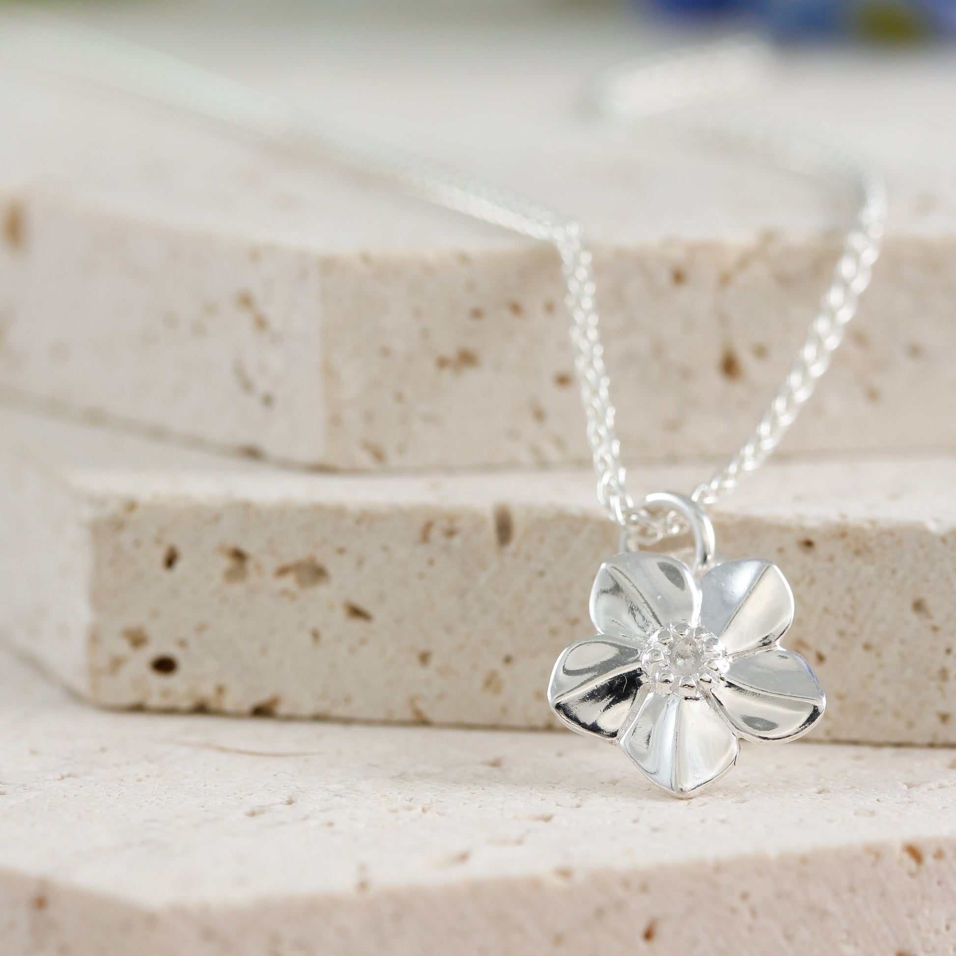 forget me not alzheimers flower silver pendant necklace for women