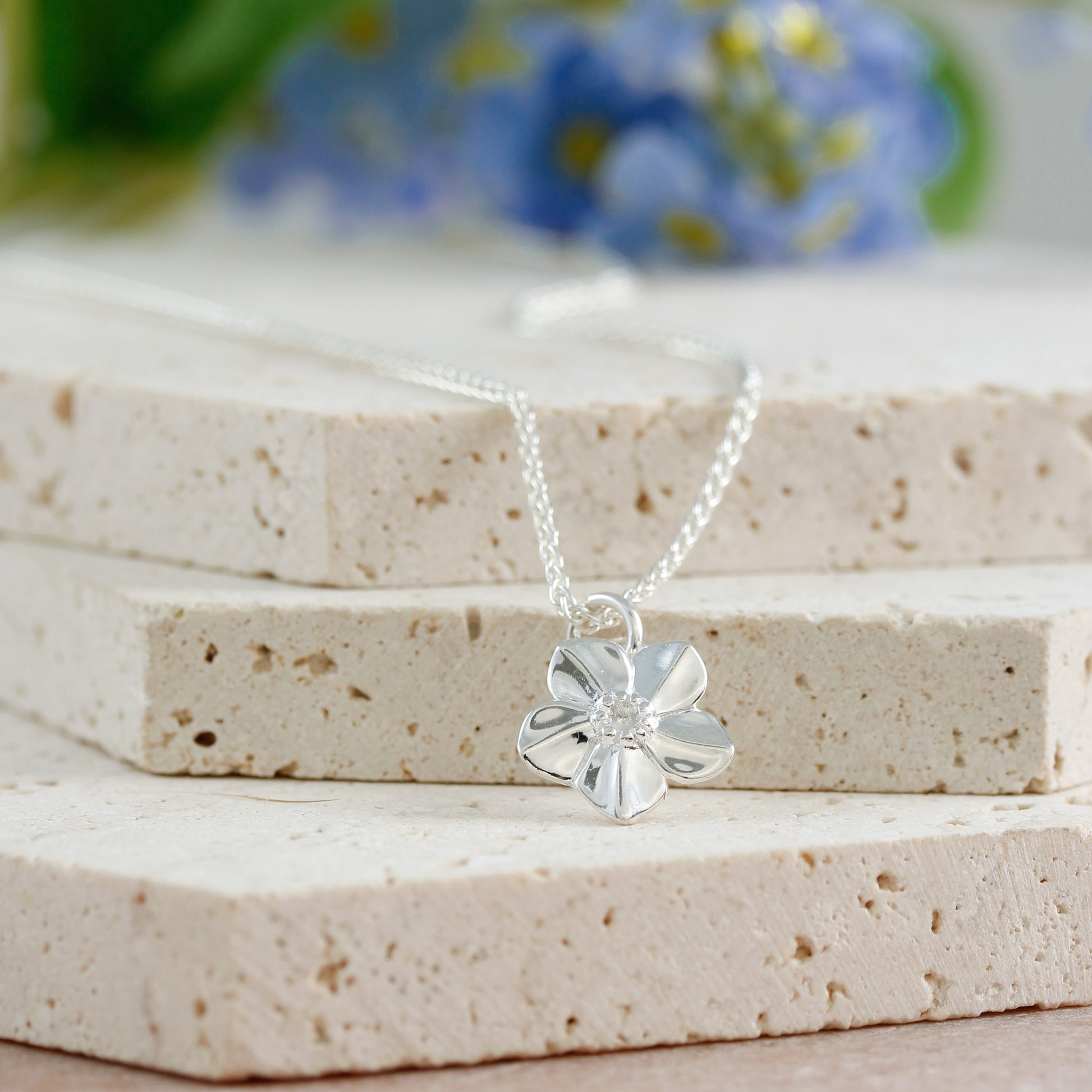 forget me not alzheimers flower silver pendant necklace for women