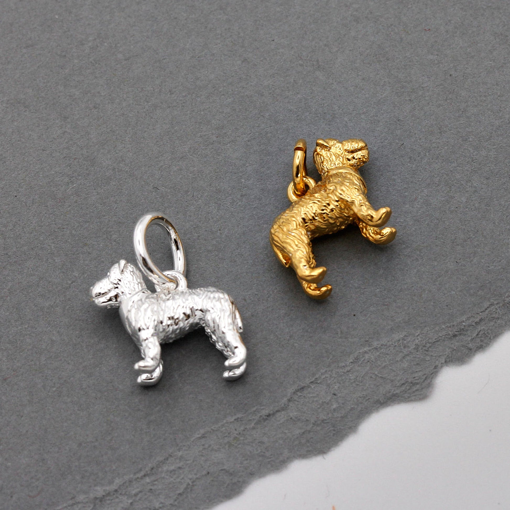 fox terrier charms in silver or gold plate