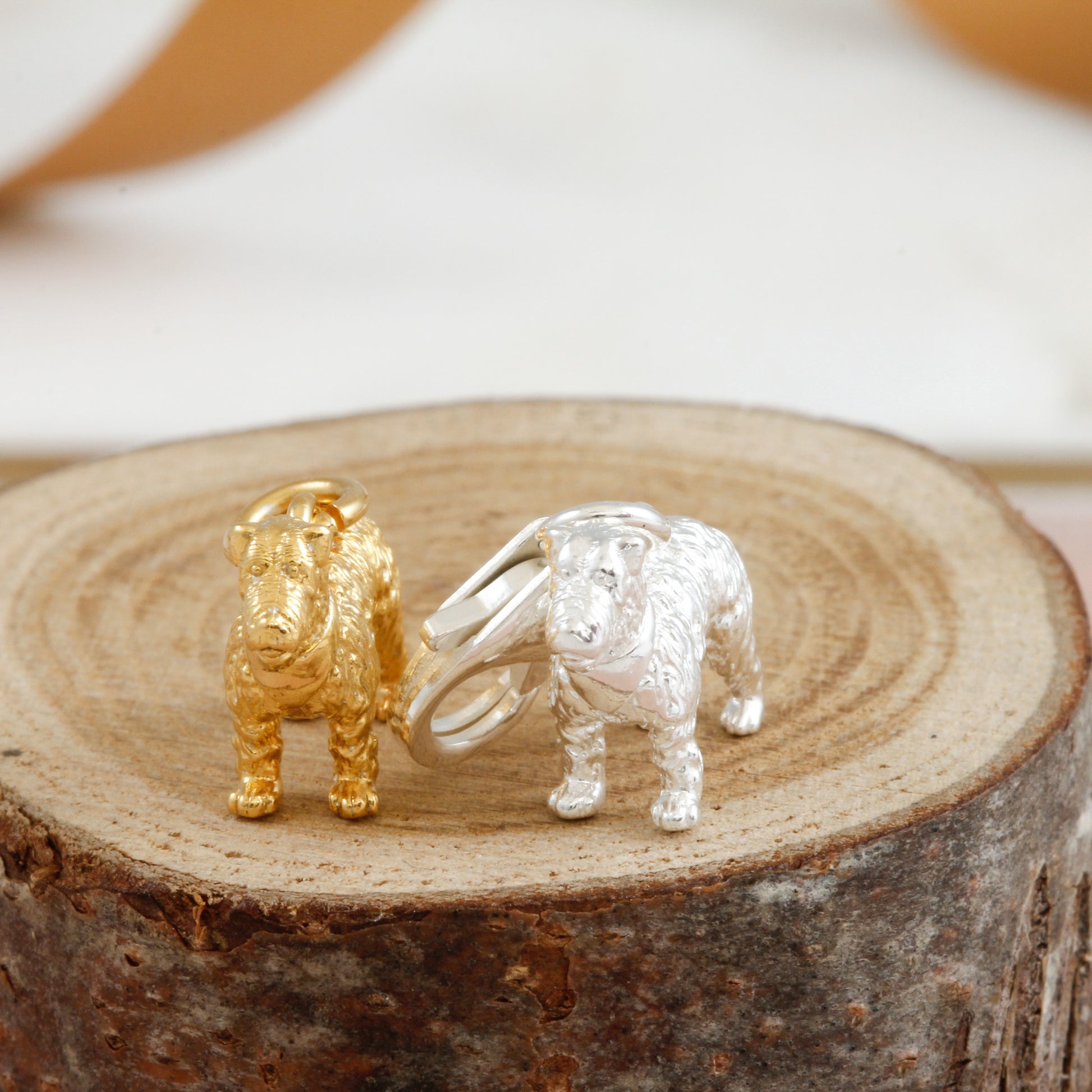 fox terrier dog breed silver and gold plated charm for necklaces or bracelets