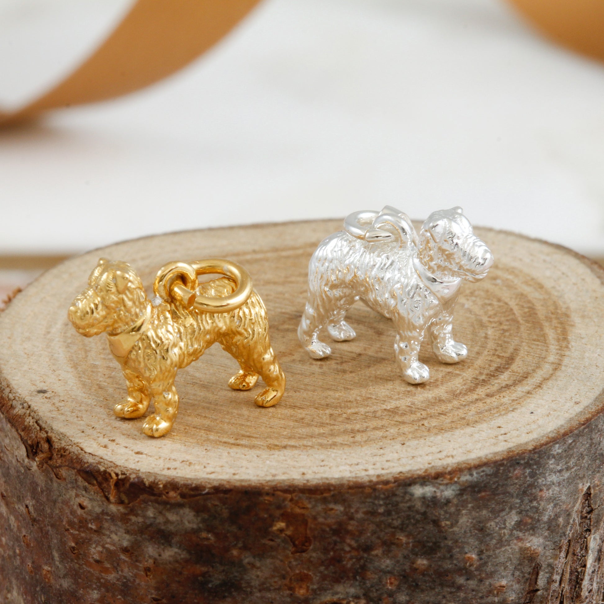 fox terrier dog breed silver and gold plated charm for necklaces or bracelets
