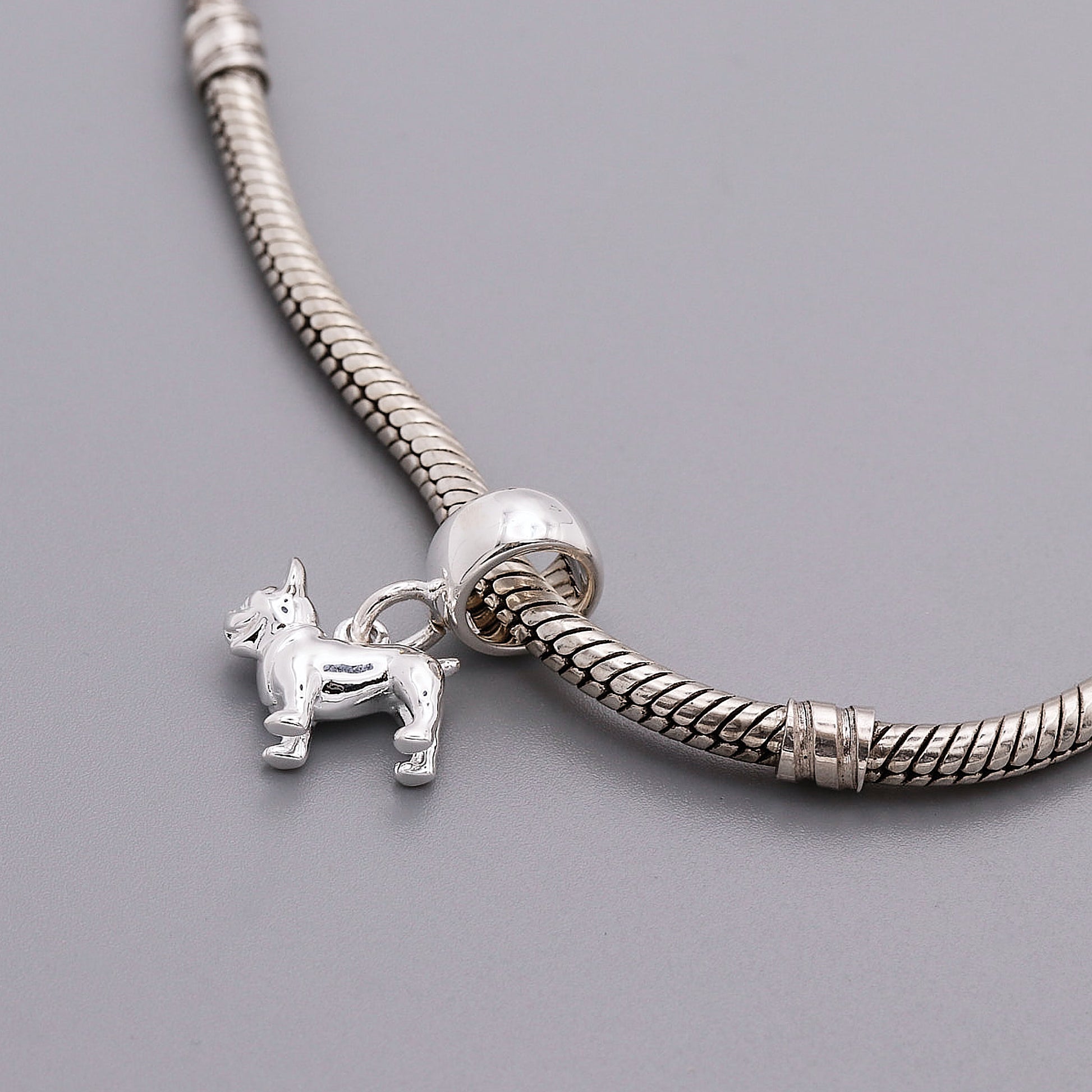 silver french bulldog charm on charm carrier