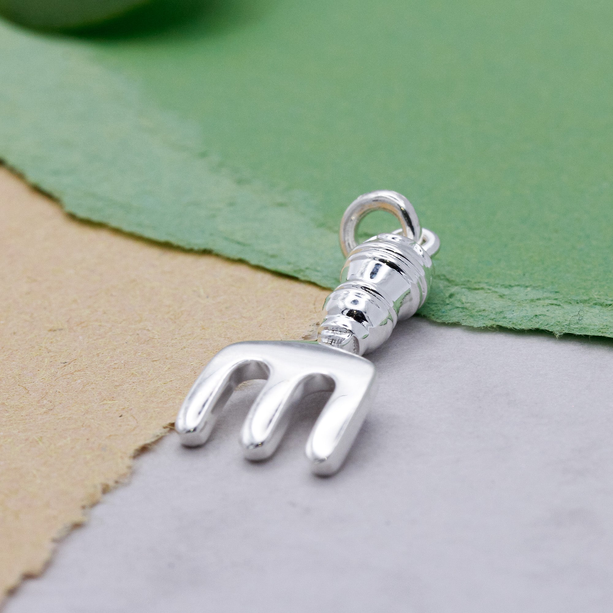 solid silver garden fork charm as seen at Chelsea Flower Show