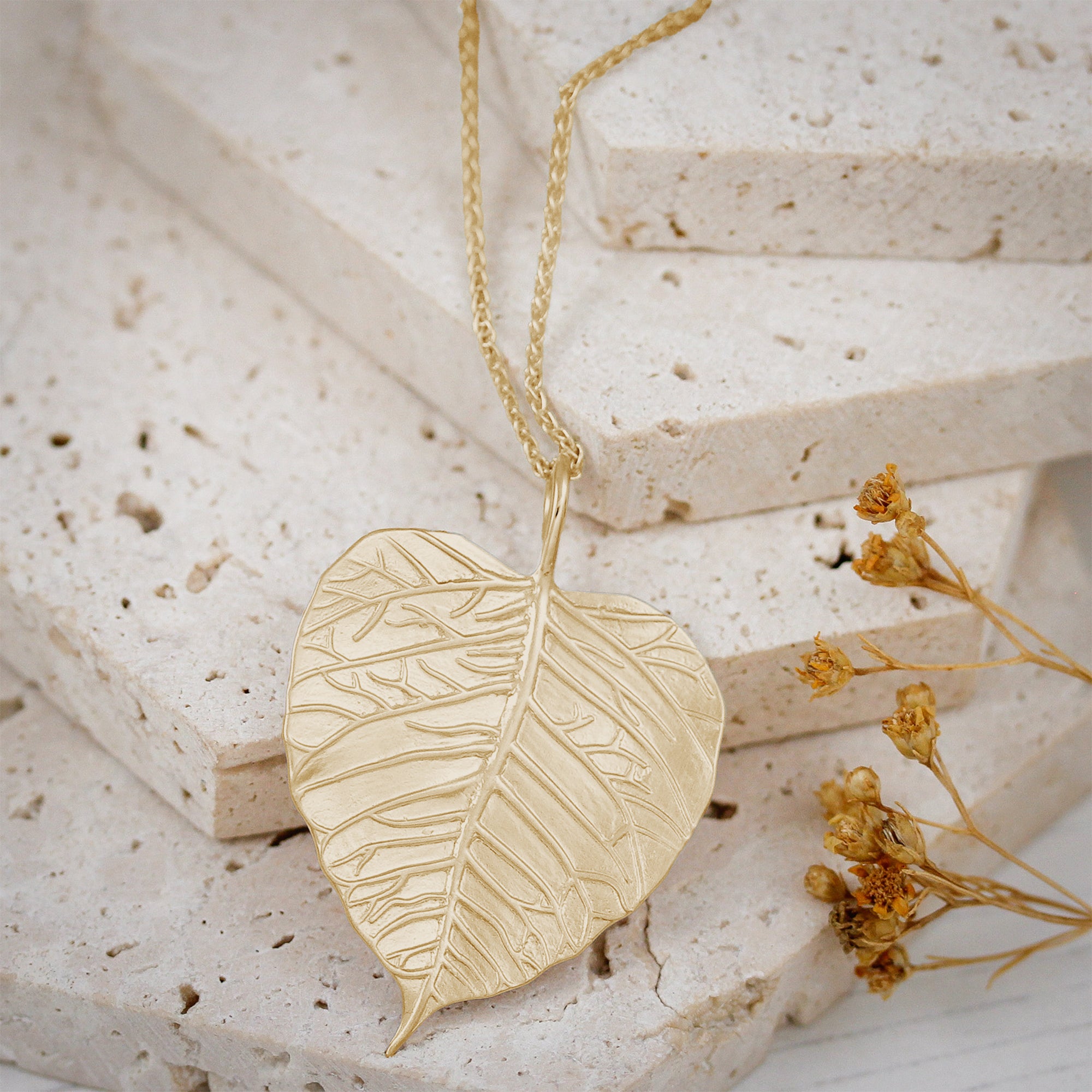 Large Leaf Gold Plated Silver Necklace