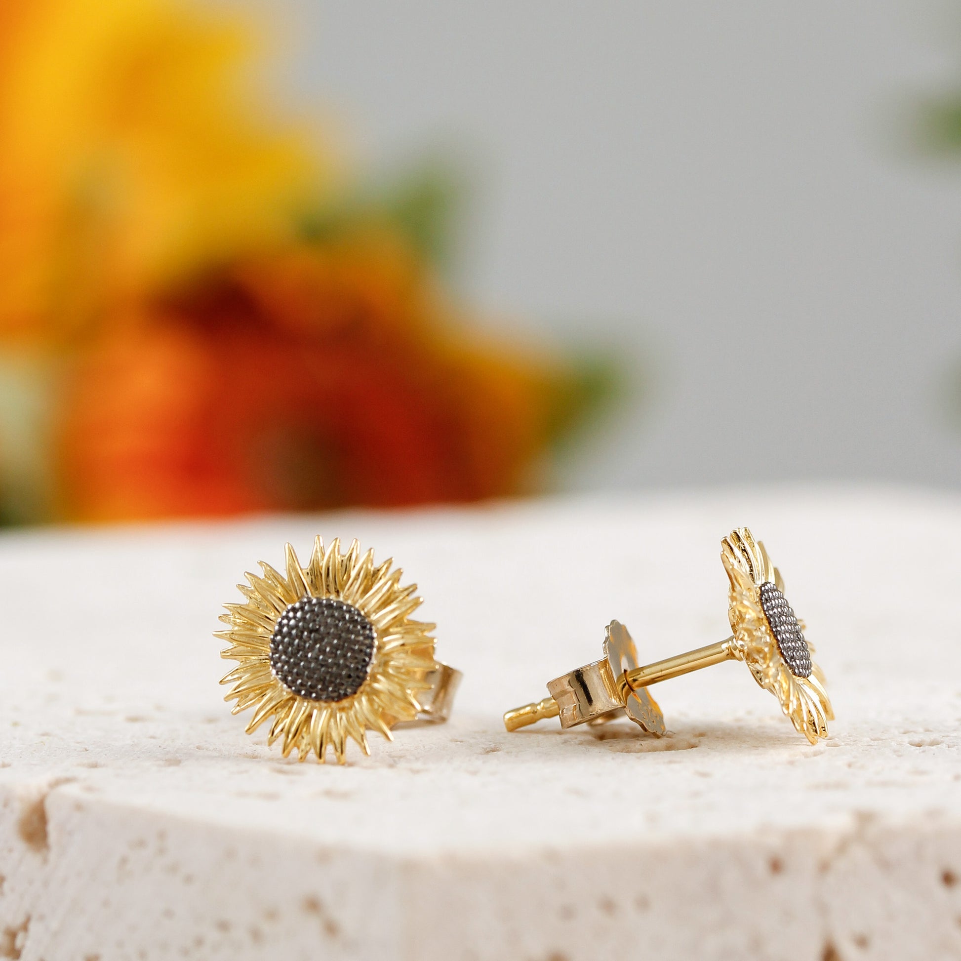 silver & gold vermeil sundlower stud earrings