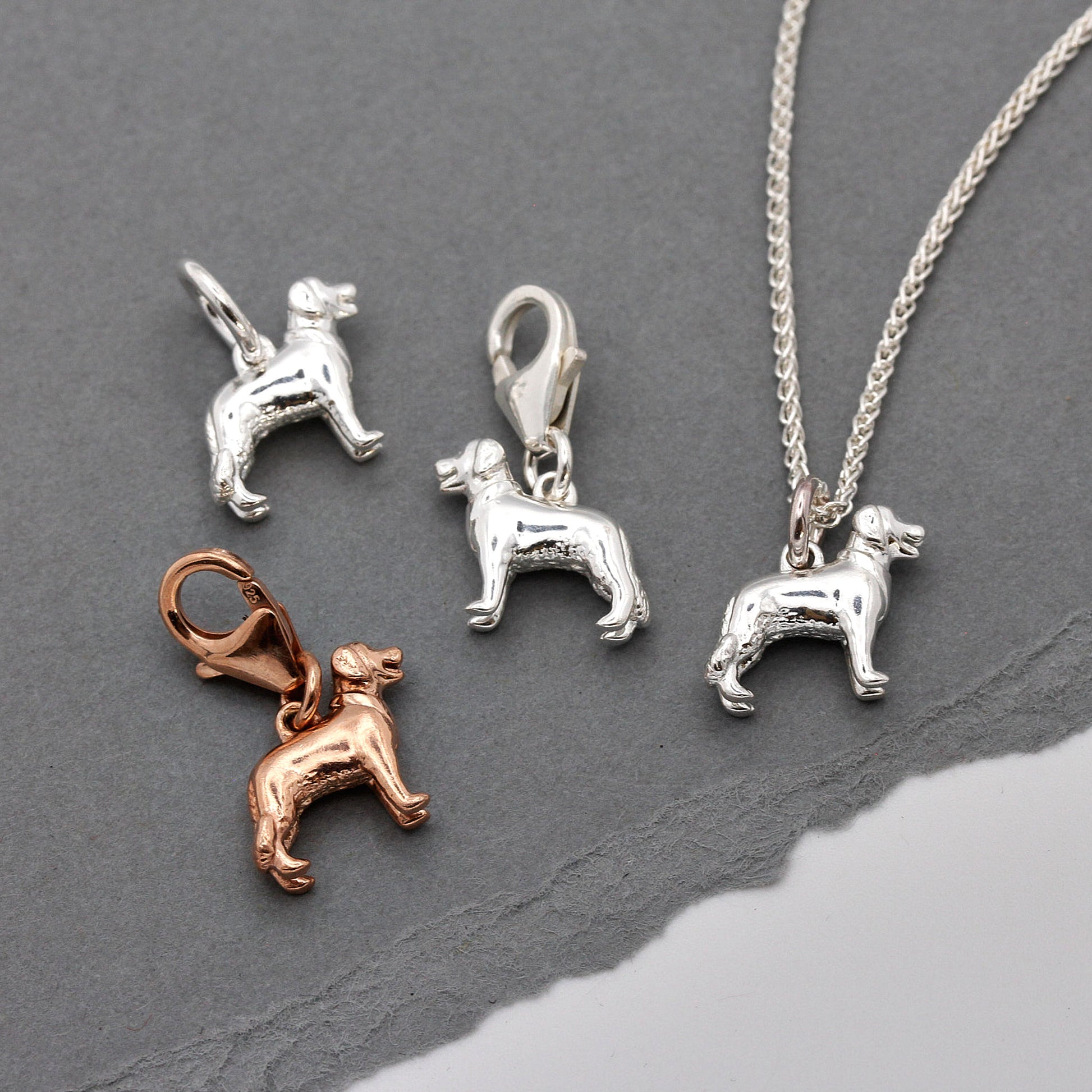 golden retriever silver and rose gold plated charms with clip clasp jump ring and necklace chains