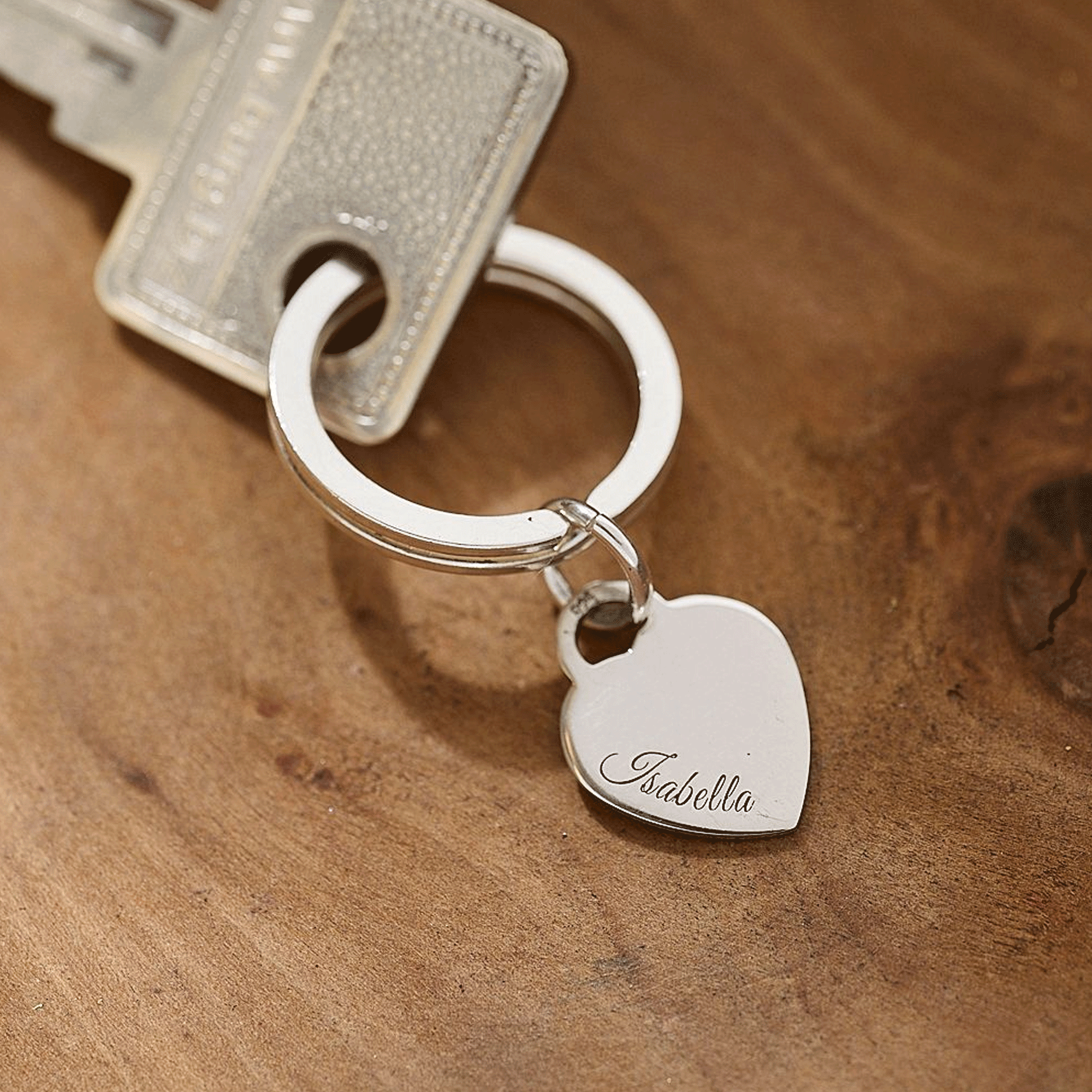 Personalised Silver Name Tiny Heart Tag Keyring