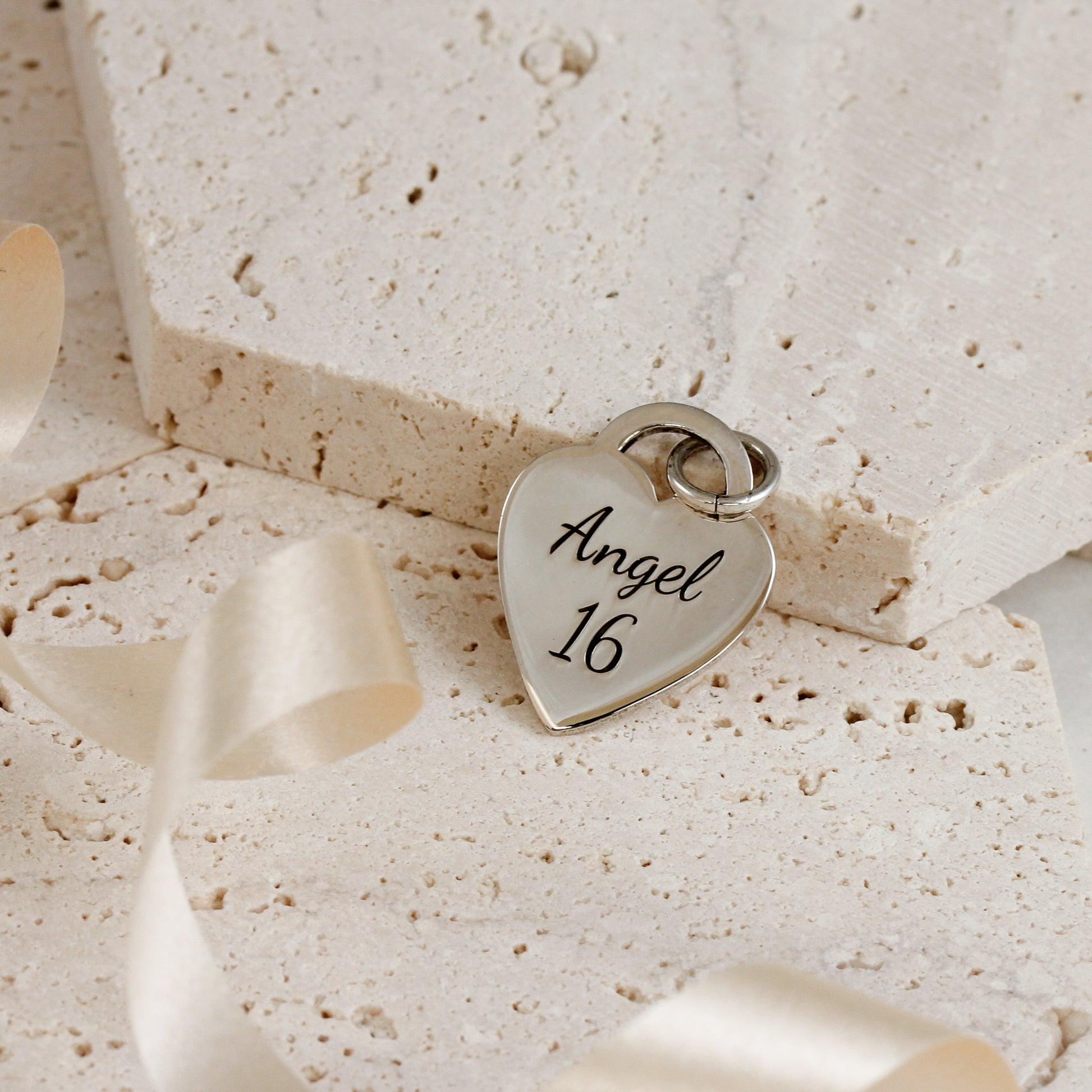 16th birthday gift heart tag charm engraved with name and birth date