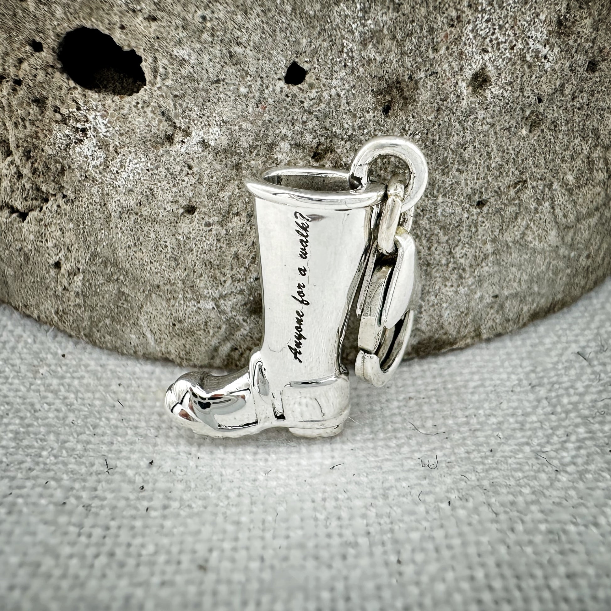 engraved welly boot silver charm