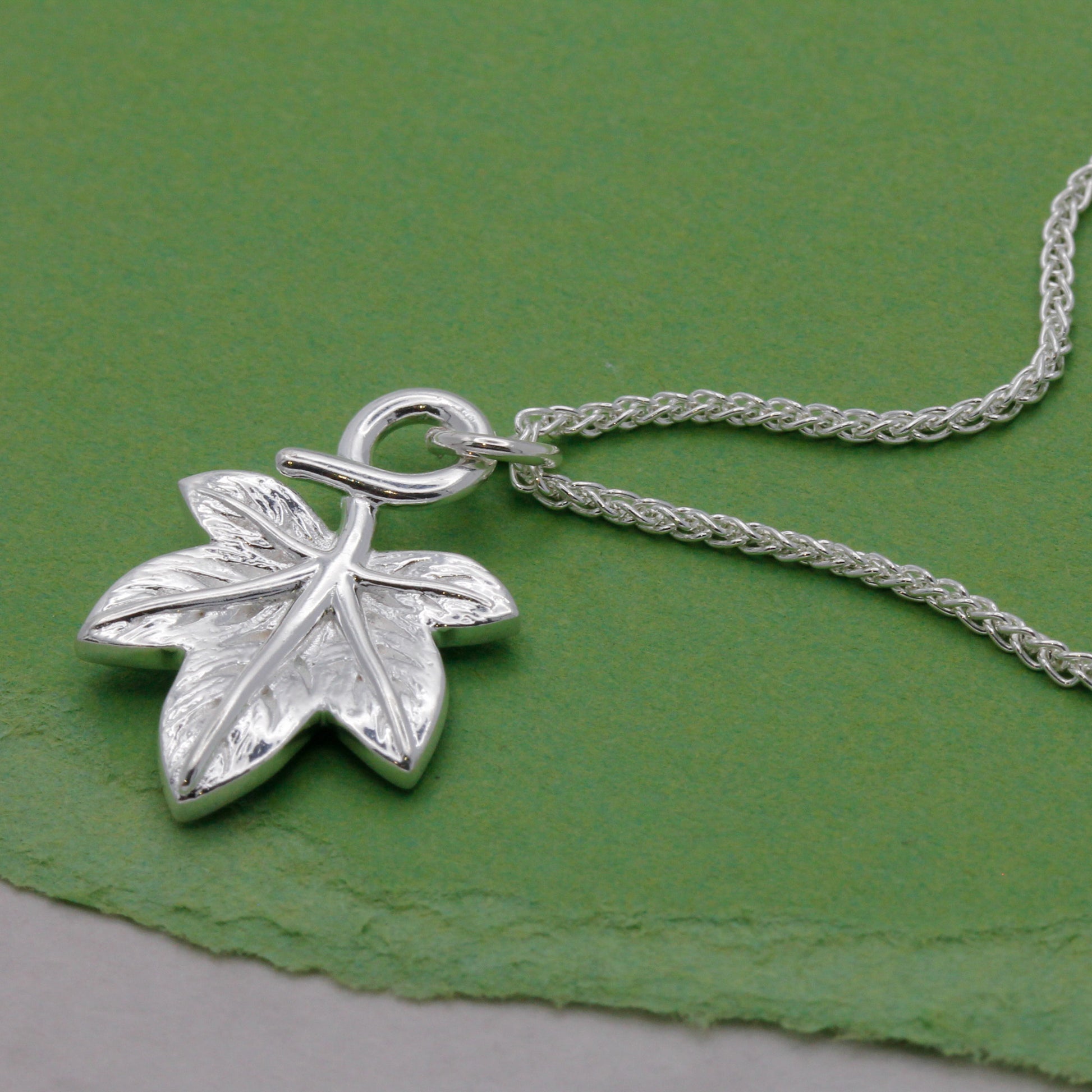 silver ivy leaf charms necklace